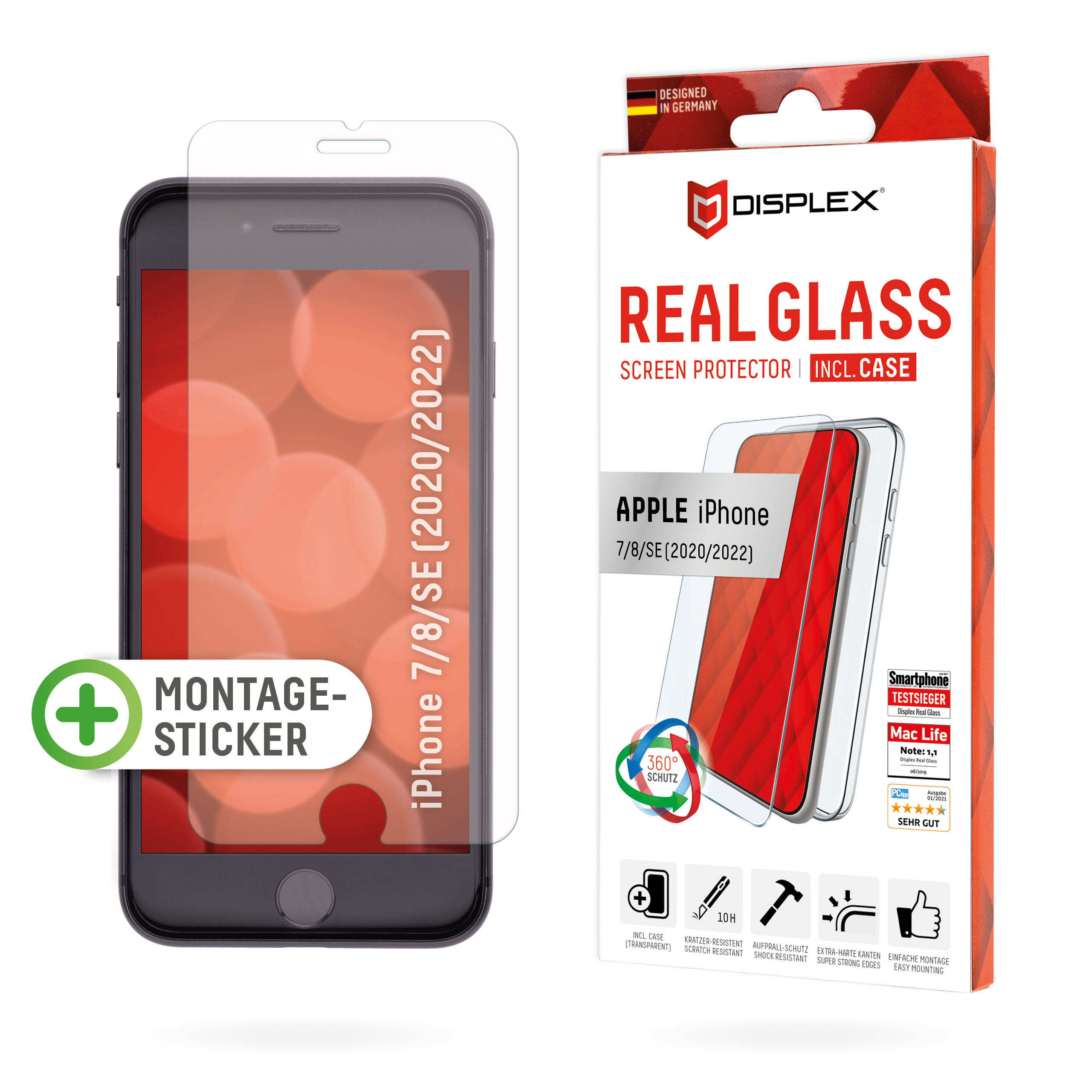DISPLEX REAL GLASS + CASE F/ APPLE IPHONE 7/8/SE (2020/202