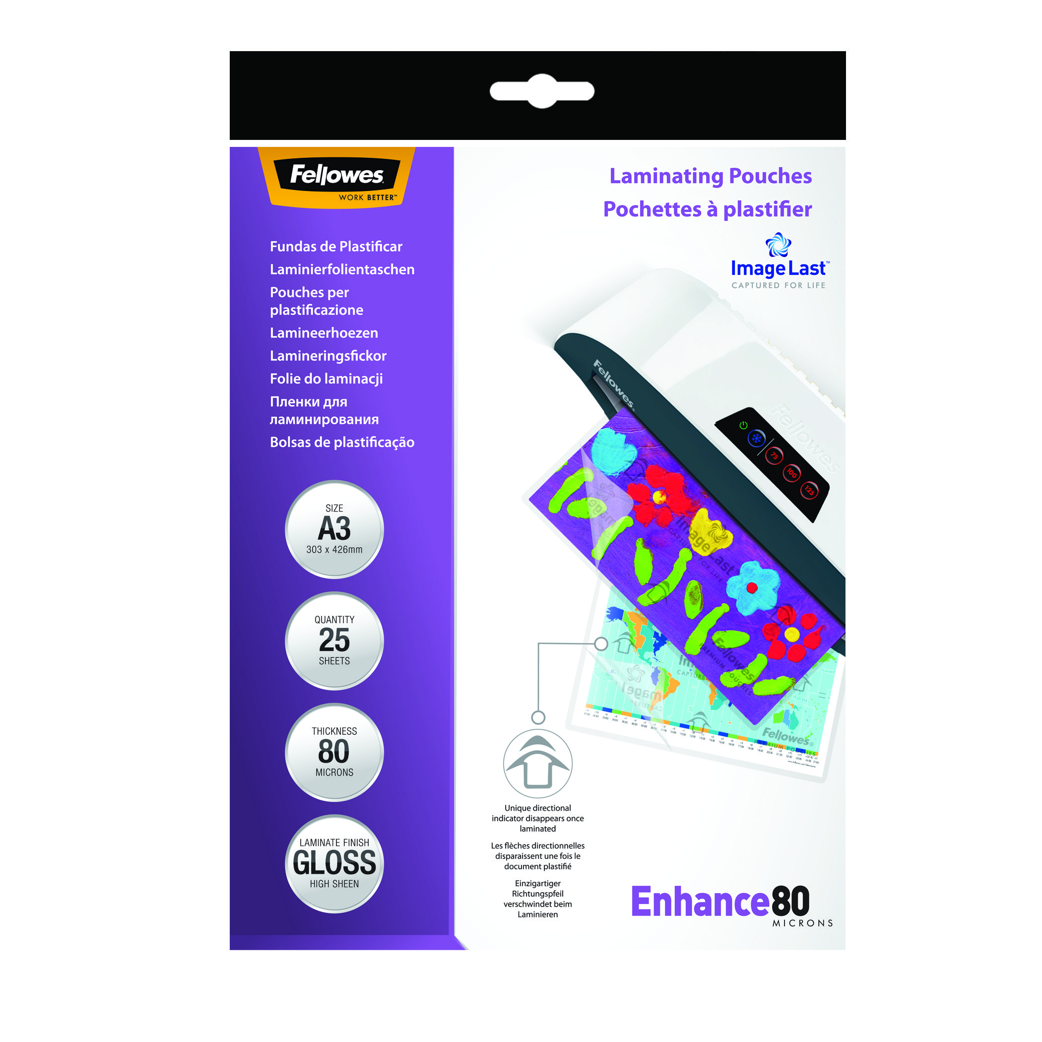 Fellowes Laminierfolien Enhance80 ImageLast glänzend für A3 80 micron, 25 St.