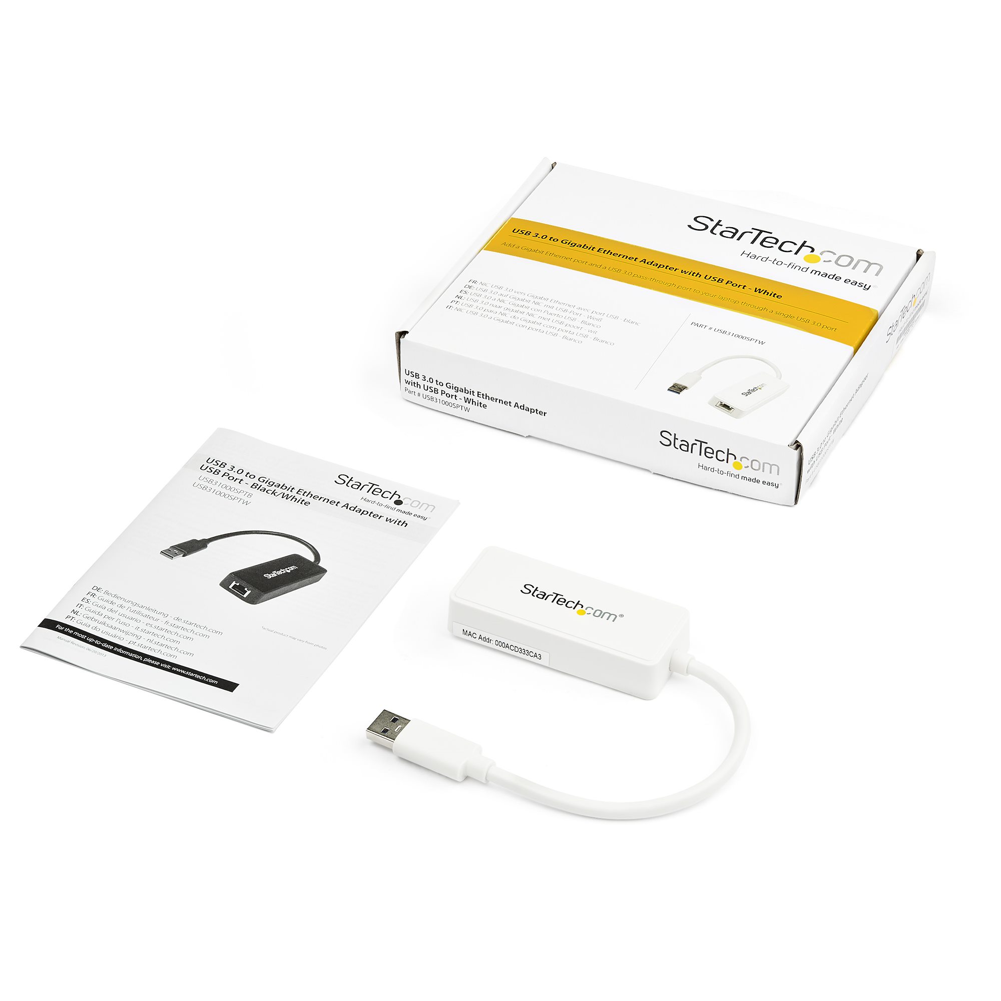 STARTECH.COM USB 3.0 SuperSpeed auf Gigabit Ethernet Lan Adapter mit USB Port - 10/100/1000 RJ45 NIC Netzwerkadapter - St/Bu - W