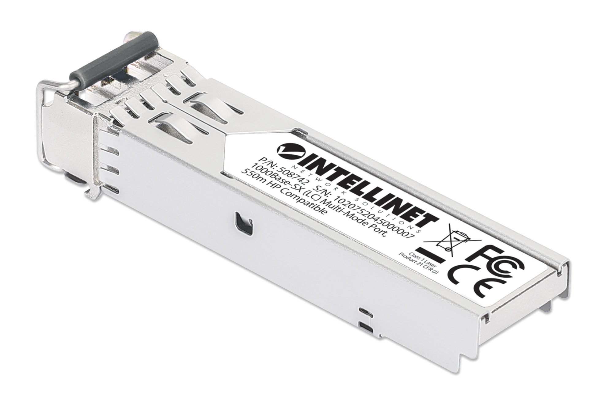 INTELLINET Gigabit SFP-Modul / Mini-GBIC Transceiver für LWL-Kabel 1000Base-SX LC Multimode-Port 550 m HPE-kompatibel silber