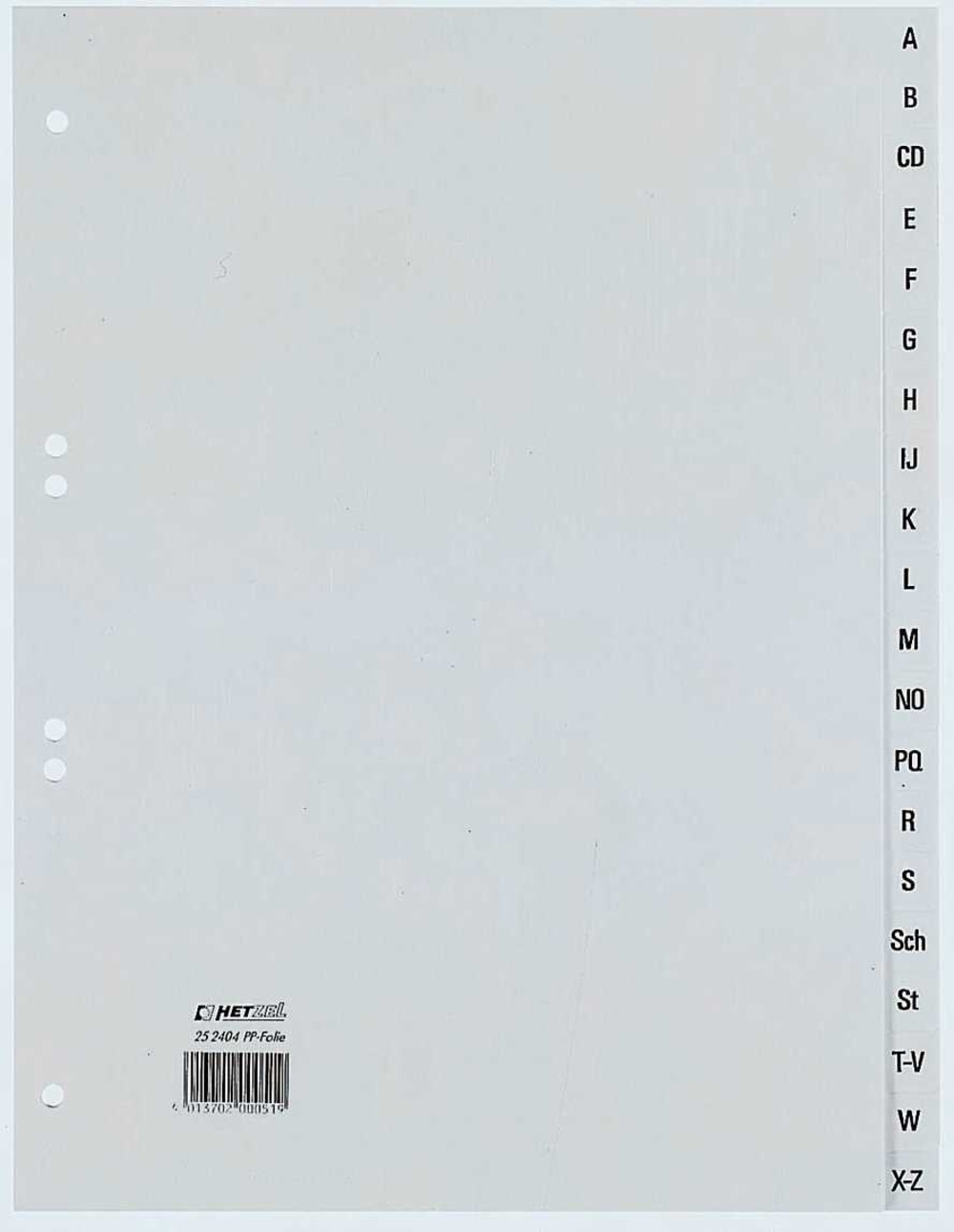 HETZEL Ordnerregister DIN A4 Vollformat A-Z grau 20-teilig, 1 St.