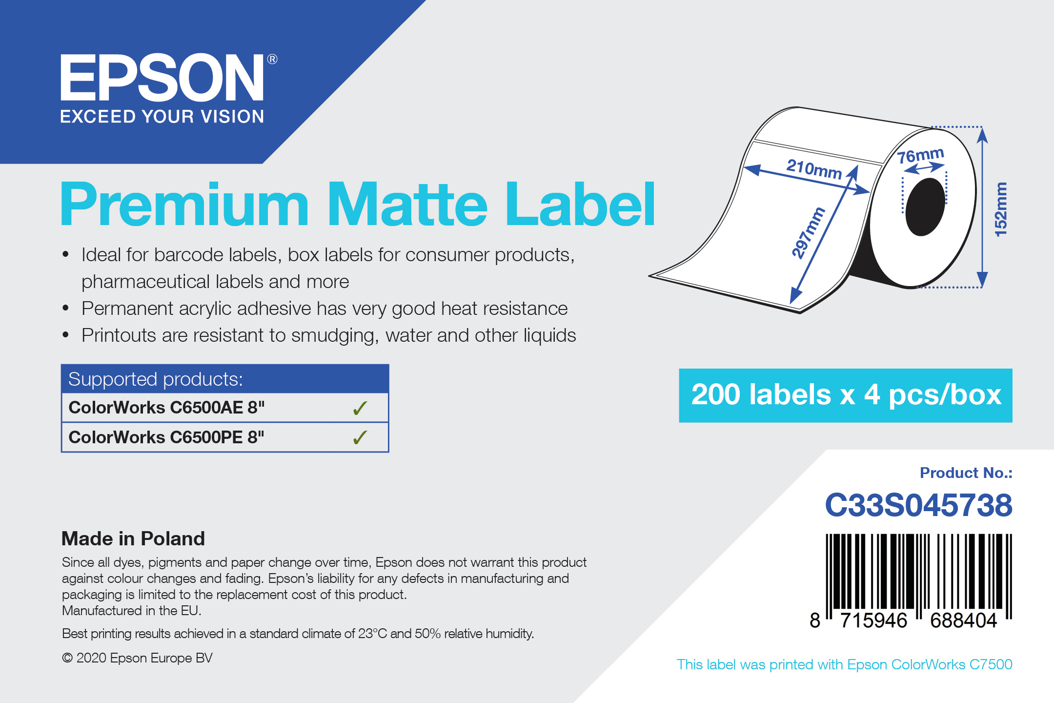 PREMIUM MATTE LABEL DIE CUTROLL 210MMX297MM 200 LABELS