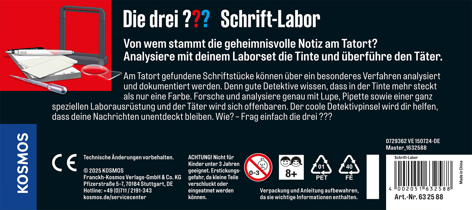 Die drei ??? Schrift-Labor, Experimentierkasten