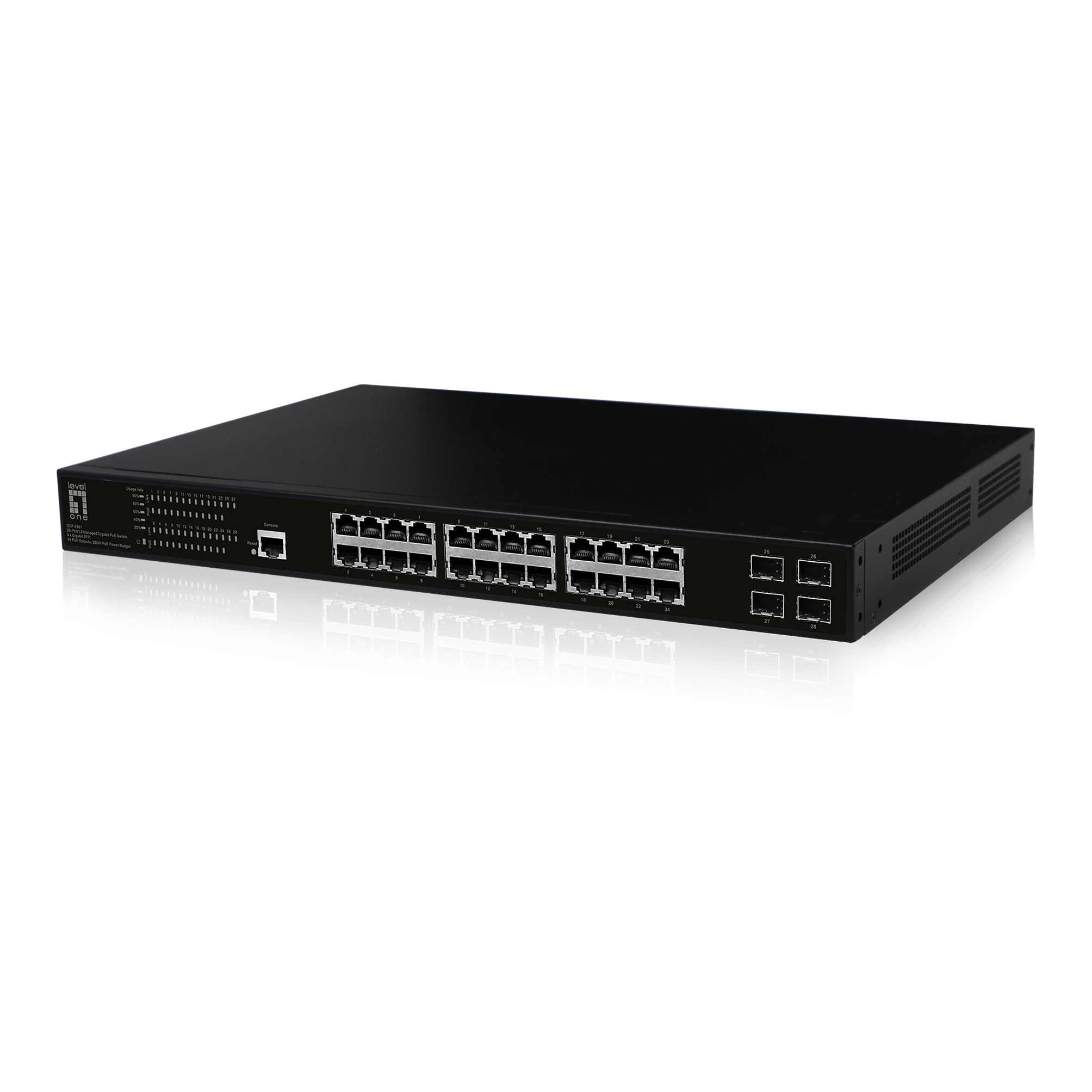 LevelOne PoE+Switch 24xGE PoE+/4xSFP 390W 19 Managed L2