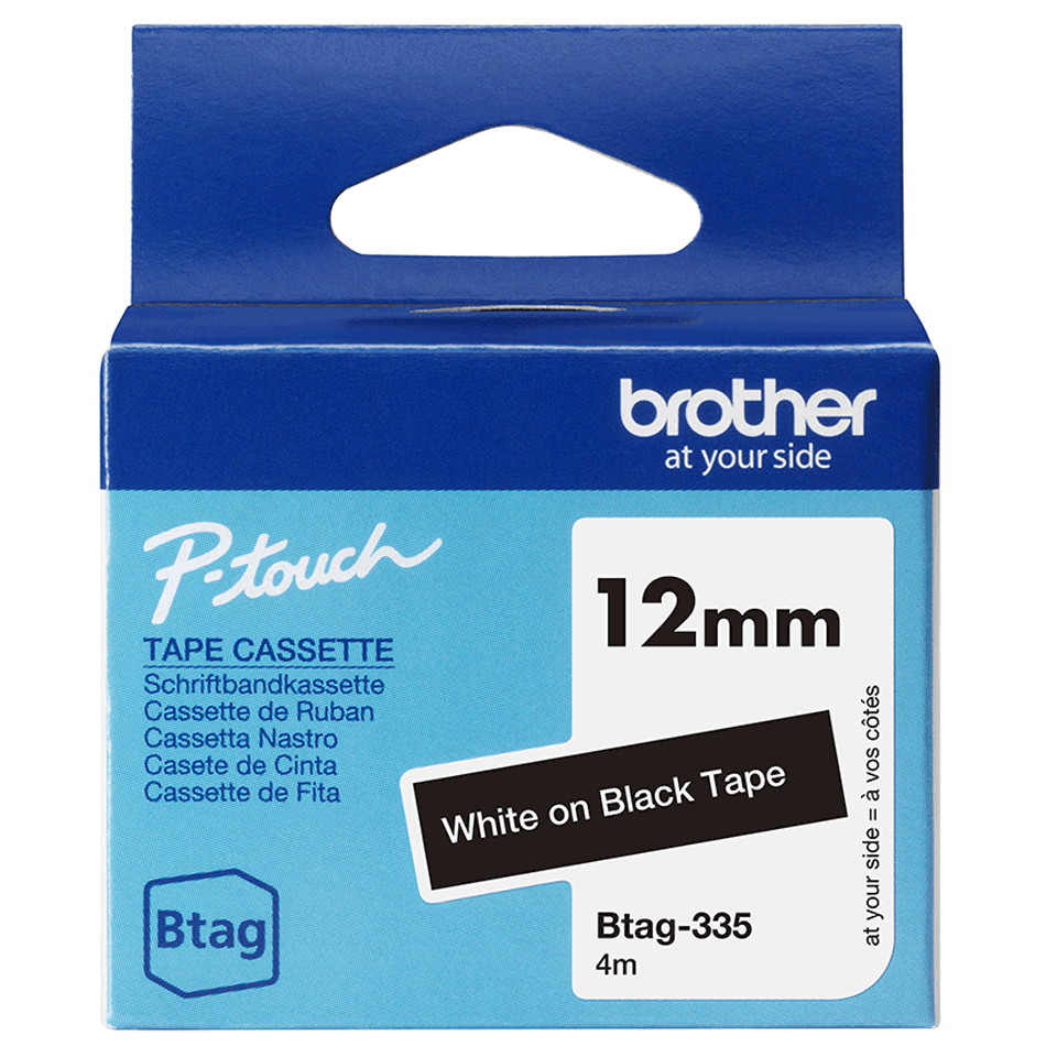 brother Schriftband Btag BTAG335, 12 mm, weiß auf schwarz, 1 St.