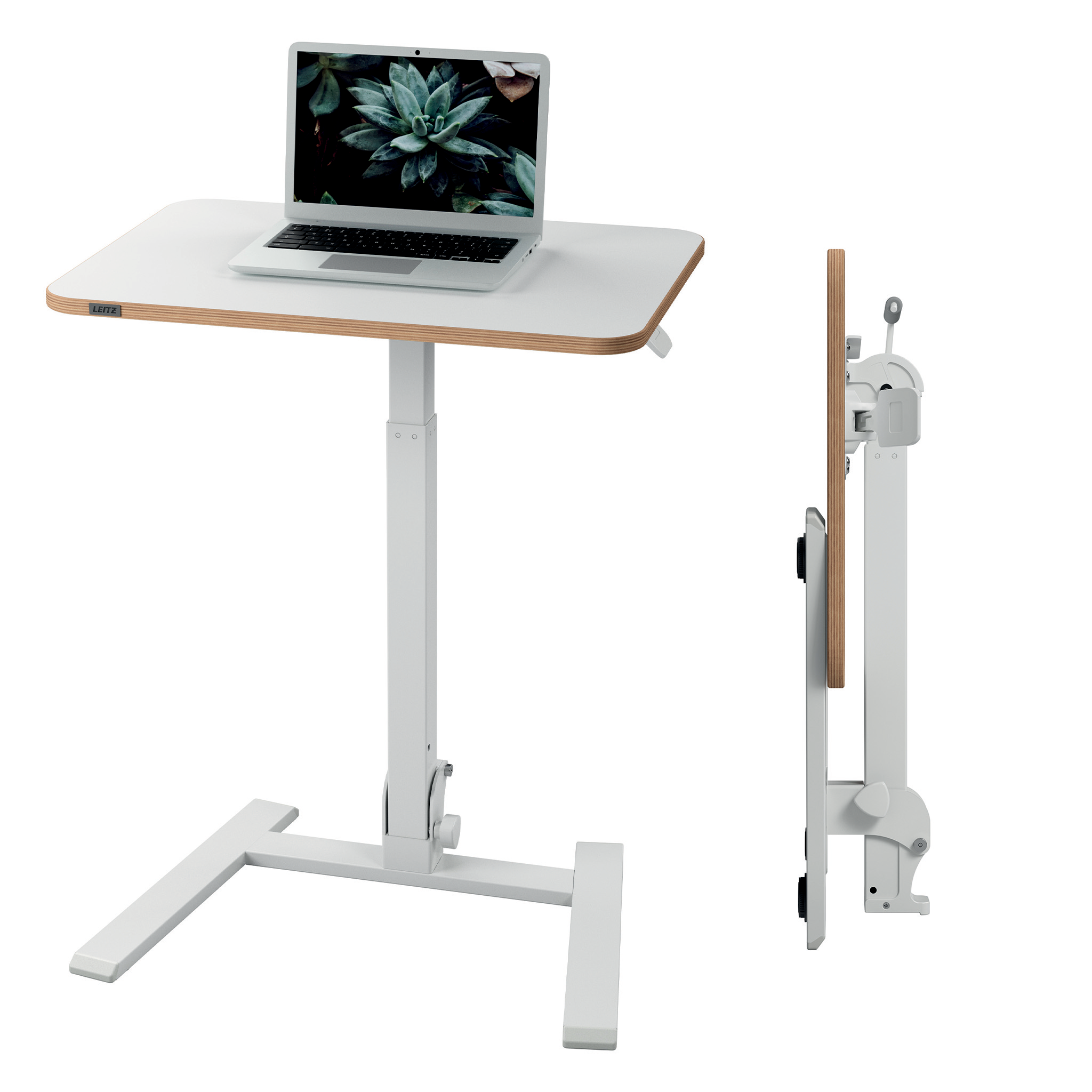 LEITZ Ergo Compact höhenverstellbarer Schreibtisch weiß rechteckig, A-Fuß-Gestell weiß 65,0 x 46,0 cm