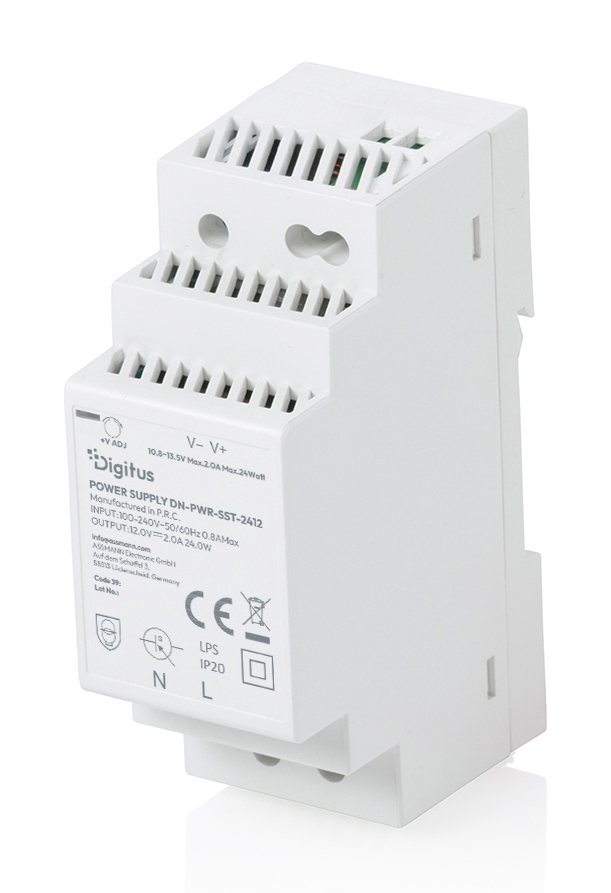 DIGITUS 12V / 2A / 24W Step-Shape DIN-Rail power supply Slim Class II