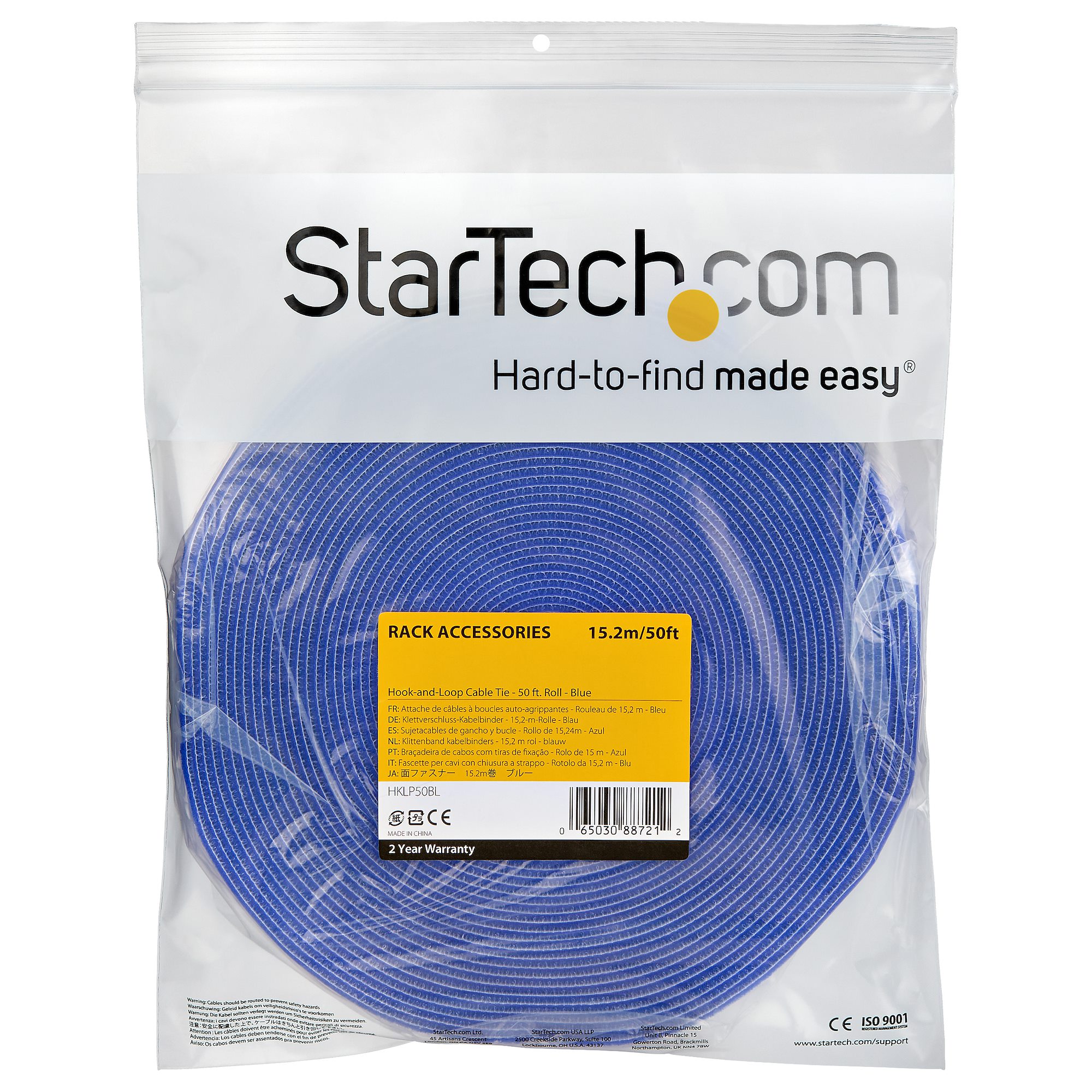 HOOK AND LOOP ROLL 50FT. - BLUE - RESUABLE