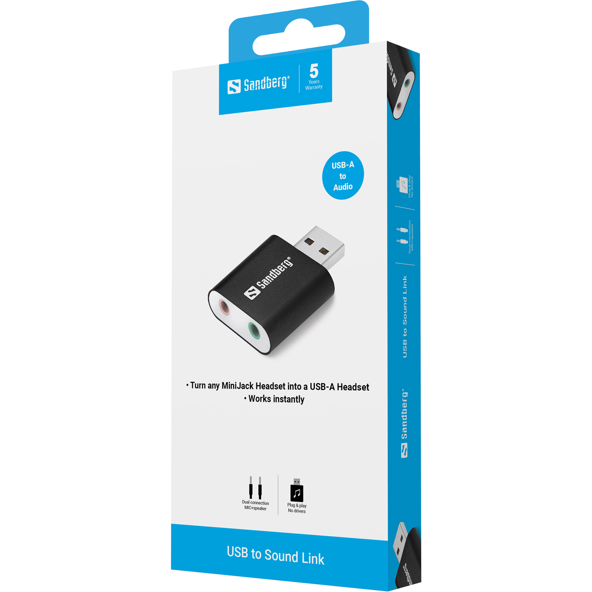SANDBERG USB to Sound Link Externe USB-Soundkarte mit Anschluessen fuer Lautsprecher und Mikrofon
