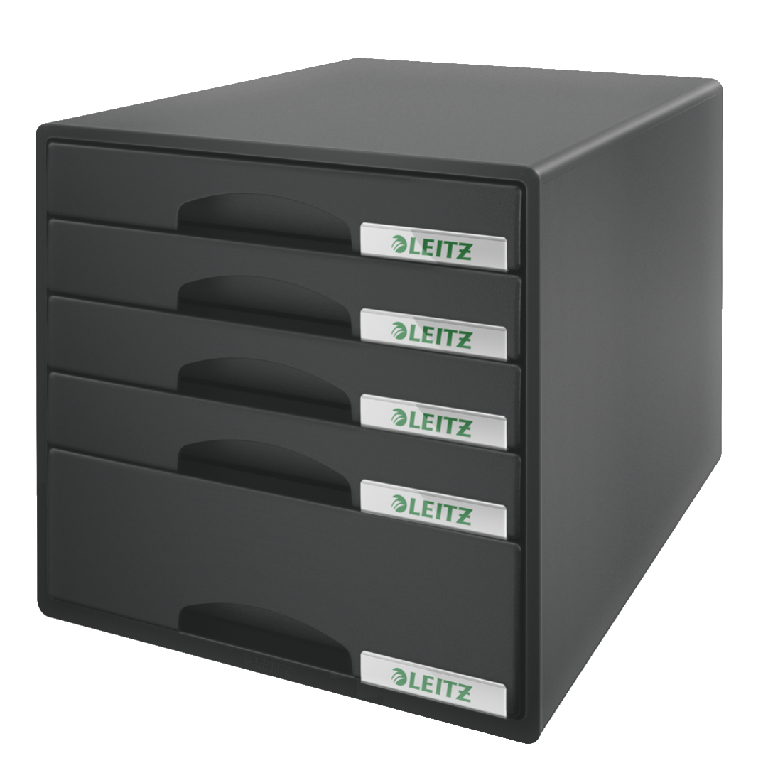 LEITZ Schubladenbox Plus schwarz 52110095, DIN A4 mit 5 Schubladen, 1 St.