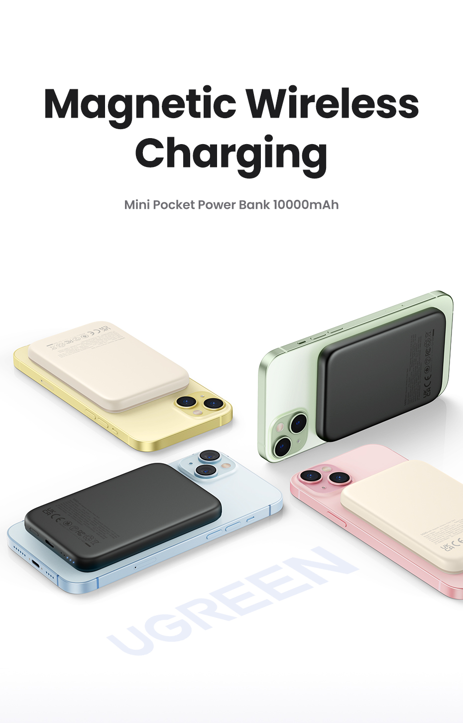 UGREEN PB561 Powerbank magnetisch 10.000mAh inkl. USB-C Kabel 10N-Magnet MagSafe kompatibel beige