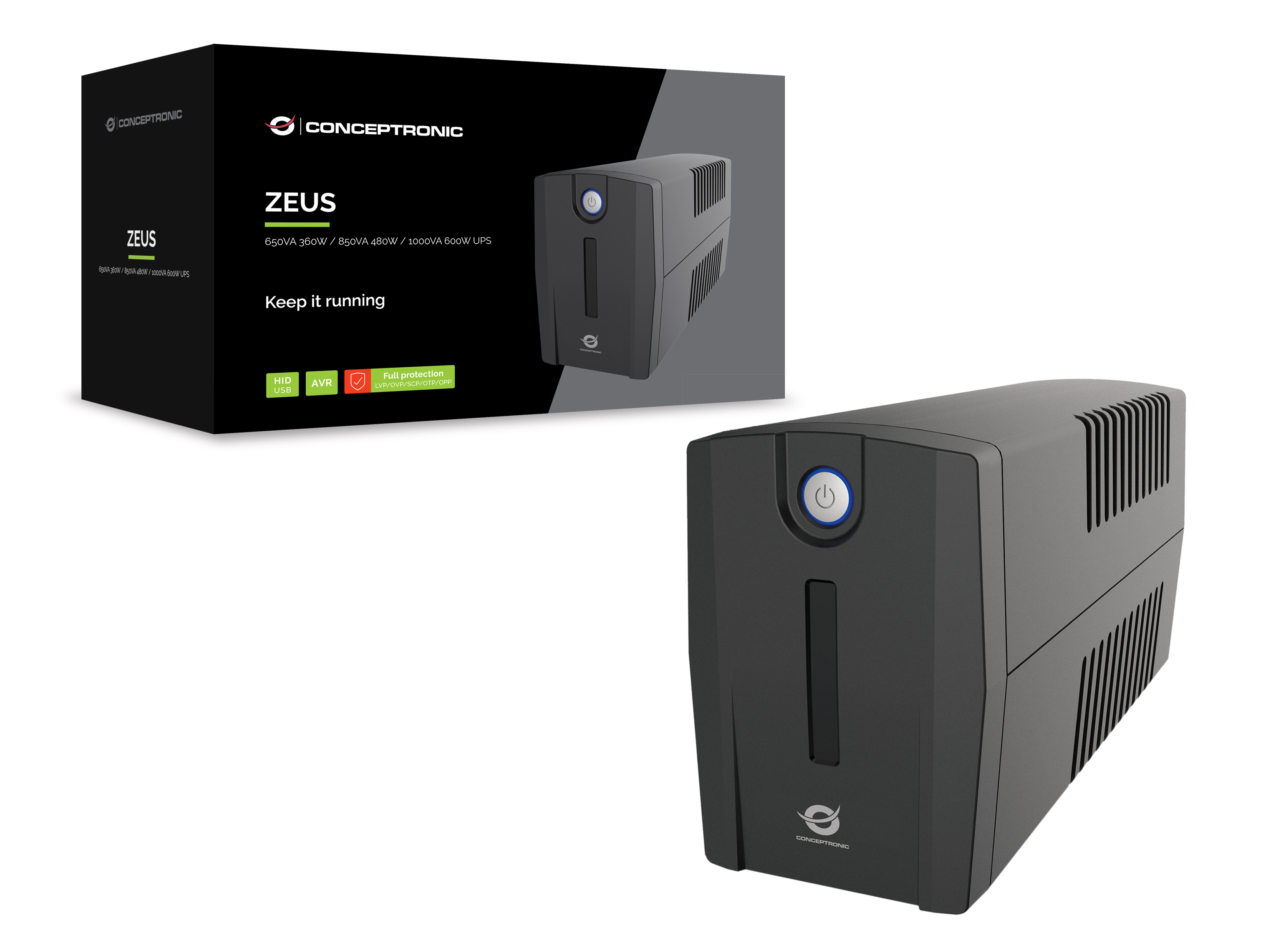 CONCEPTRONIC USV 850VA/480W/2xUK/HID USB/RJ45in/Out/AVR sw