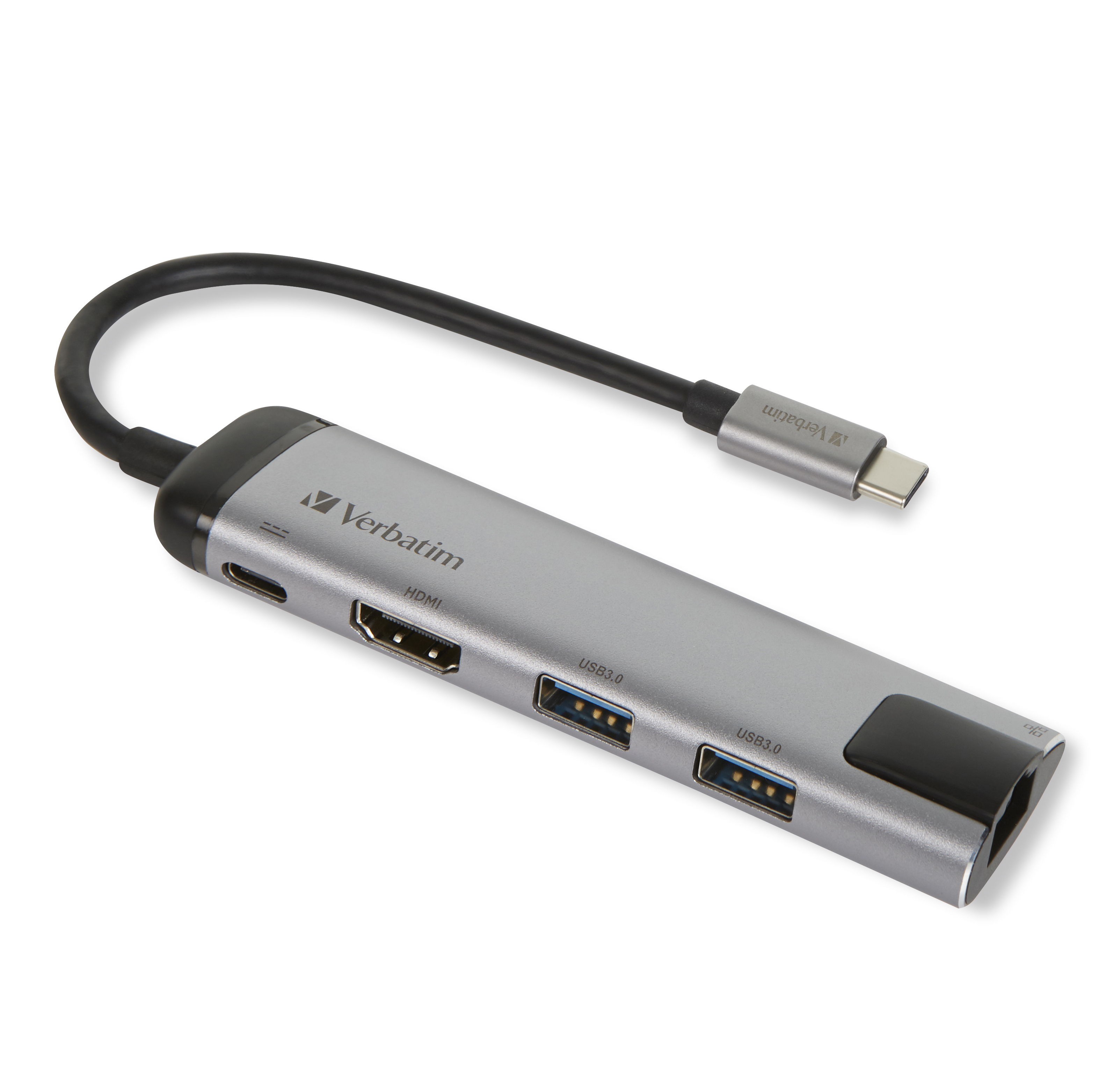 USB 3.2 Gen 1 Multiport-Hub, USB-C Stecker > 2x USB-A + USB-C Buchse + HDMI-Buchse + RJ-45 Buchse, USB-Hub