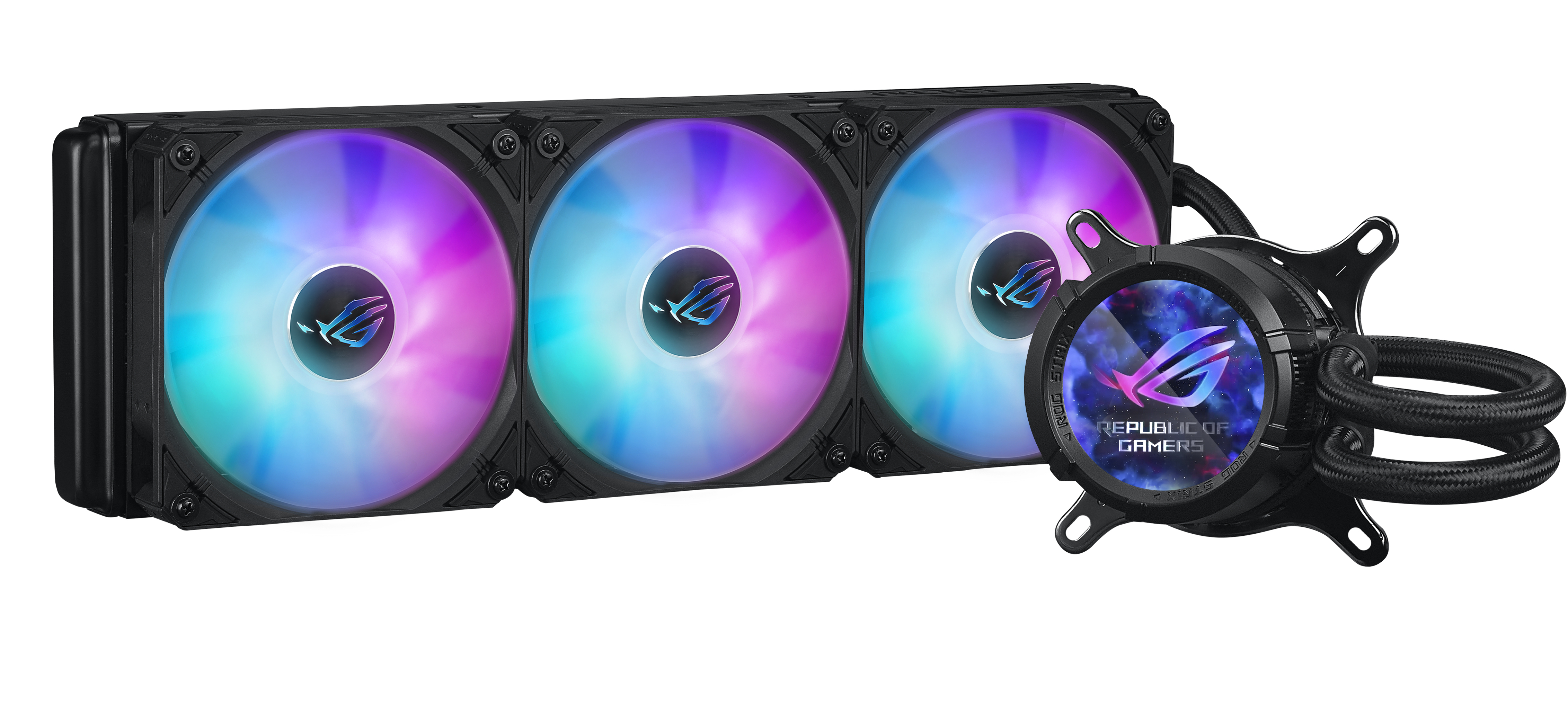 ASUS ROG Strix LC III ARGB LCD all-in-one CPU liquid cooler with 2.1 IPS LCD Aseteks new Gen7 v2 pump and premium ROG ARGB fans