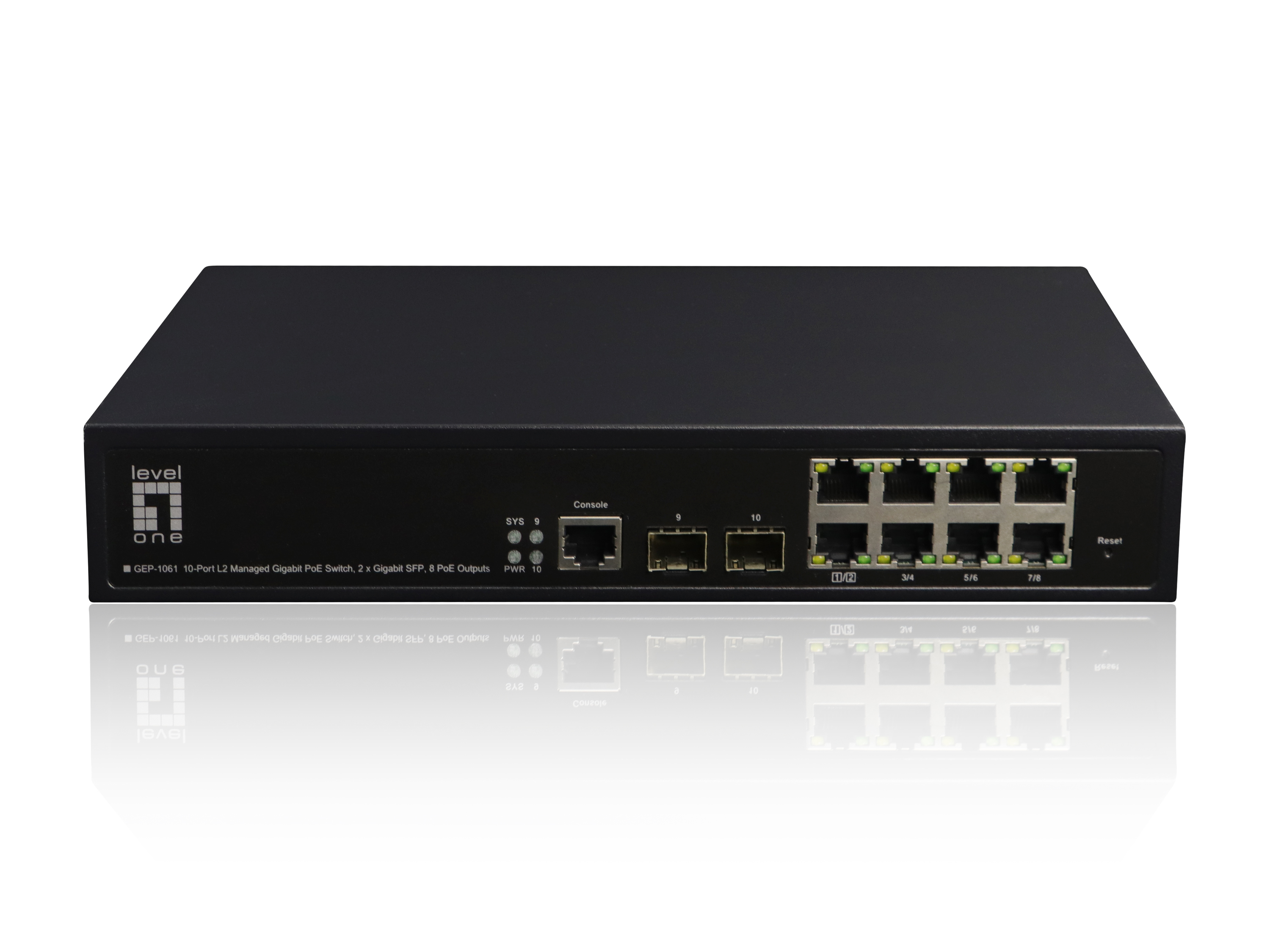 LevelOne PoE+Switch 8xGE PoE/2xSFP 180W 19 Managed L2