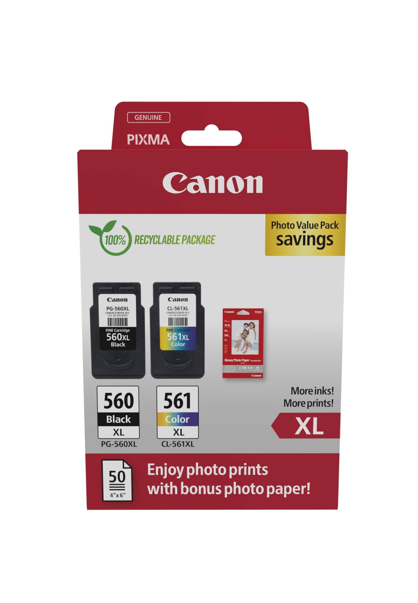 Canon PG-560XL + CL-561XL schwarz, color Druckköpfe + Fotopapier, 2er-Set