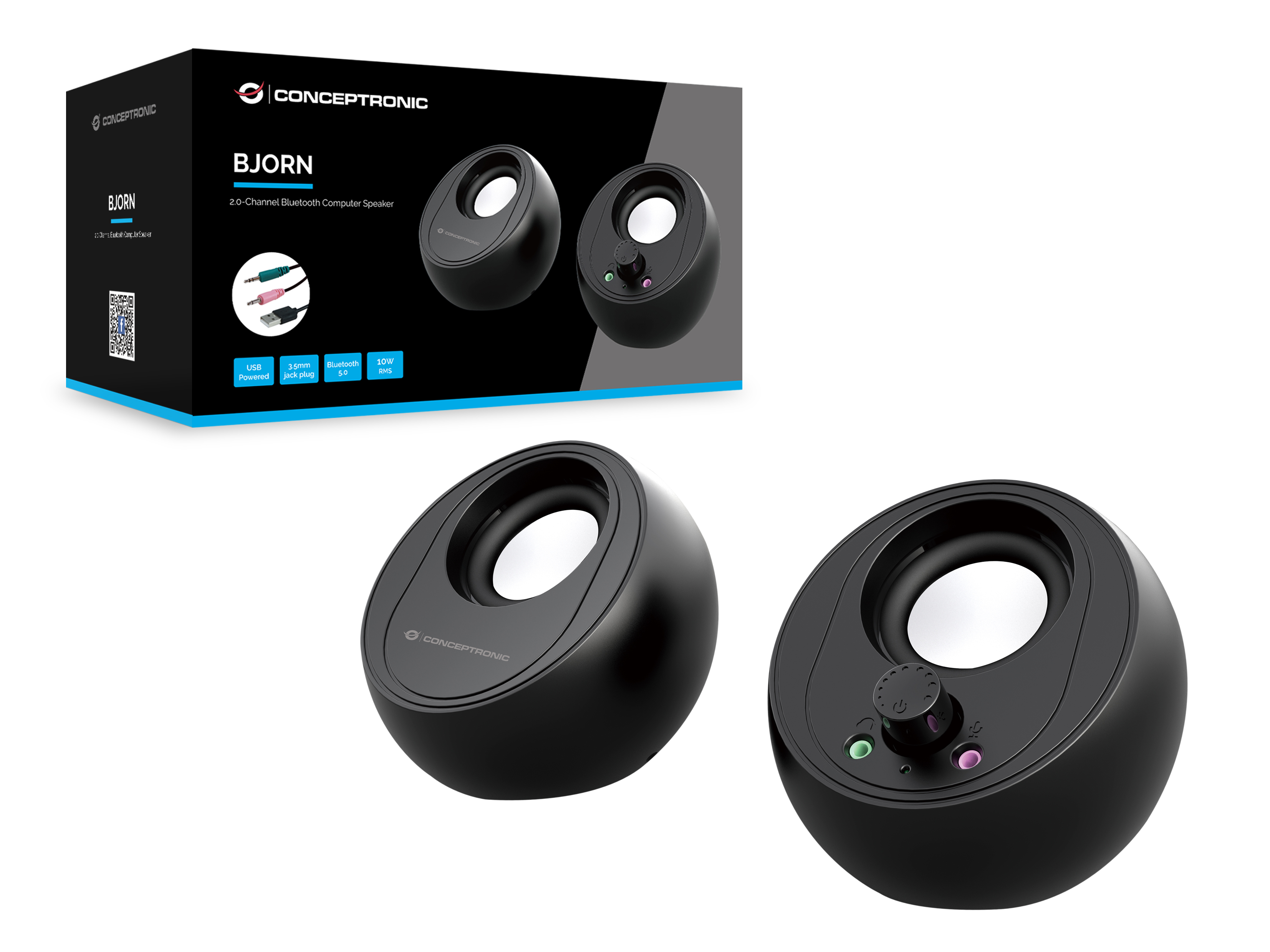CONCEPTRONIC 2.0-Lautsprecher BT5.0/USB-A/3.5mm 10W schwarz