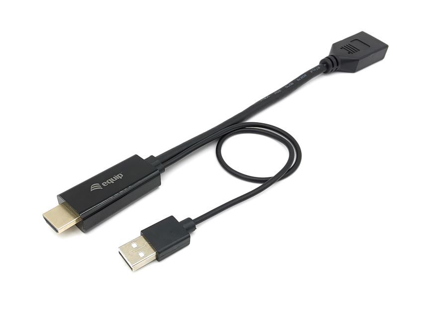 Equip HDMI->DP/USB-A 4K/60Hz Bu/St 0.15m schwarz