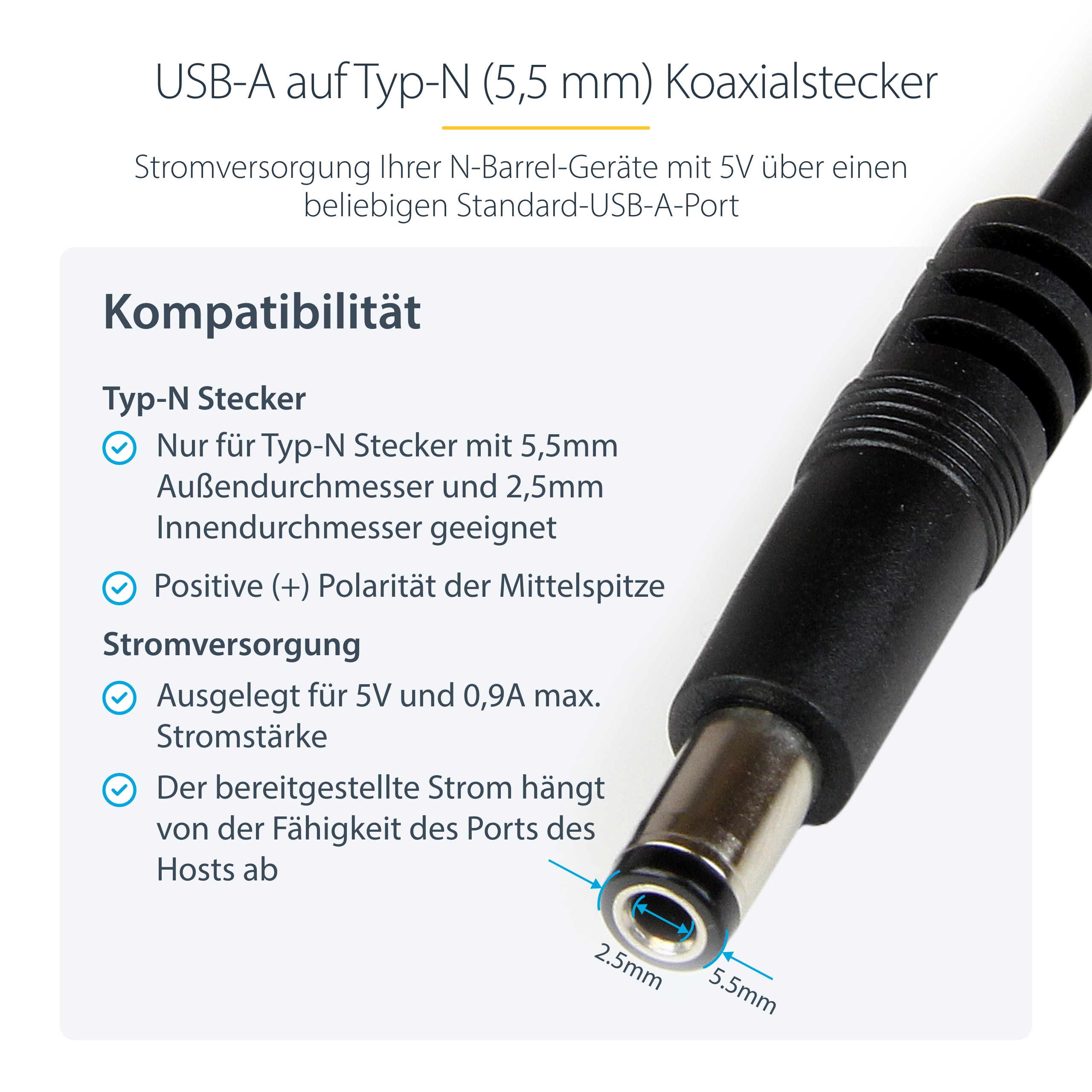 StarTech.com USB2TYPEN1M USB-A zu Typ N Stromkabel 1 m Schwarz