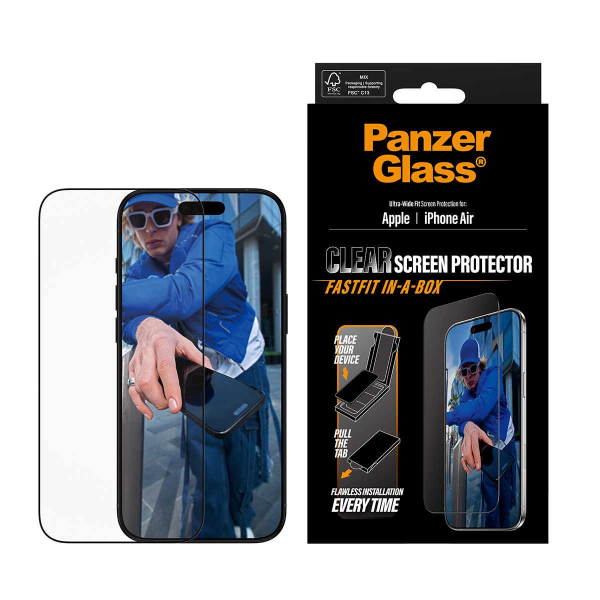 SCREEN PROTECTOR W. BLACK FRAME AIR ULTRA-WIDE FIT W. FASTFIT IN