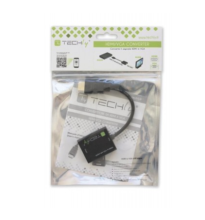 TECHLY HDMI auf VGA Konverter HDMI Stecker auf VGA Buchse schwarz im hochwertigen Polybag