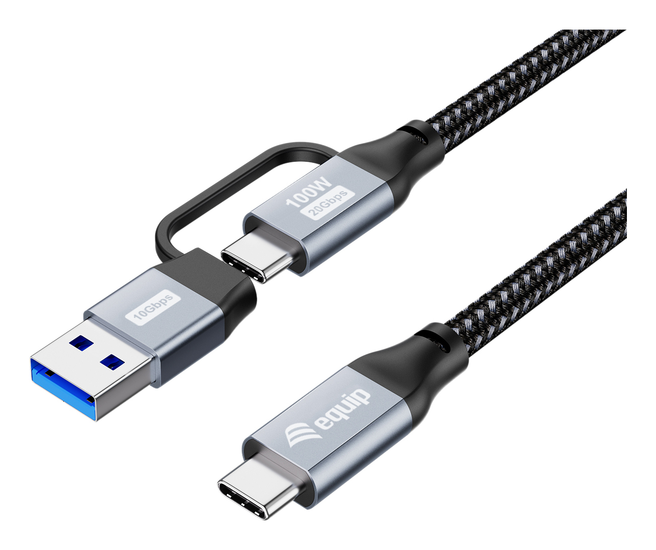 Equip Kabel USB-C3.2->C/A Gen2x2 PD100W St/St 1.00m schwarz