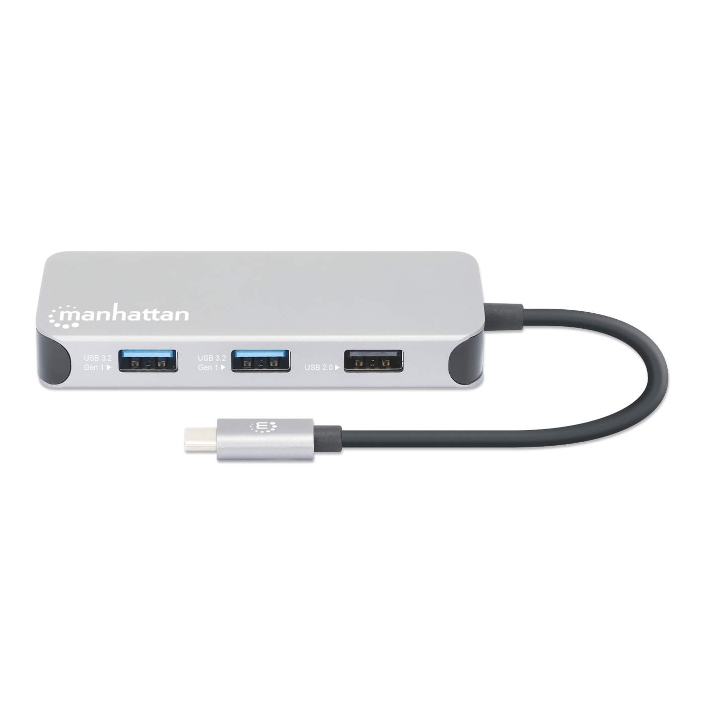 MANHATTAN USB-C 8-in-1-Dockingstation mit Power Delivery 100 W Typ C-Stecker auf HDMI 4K30Hz 3x USB-A 5 Gbit/s RJ45 Kartenleser Alu
