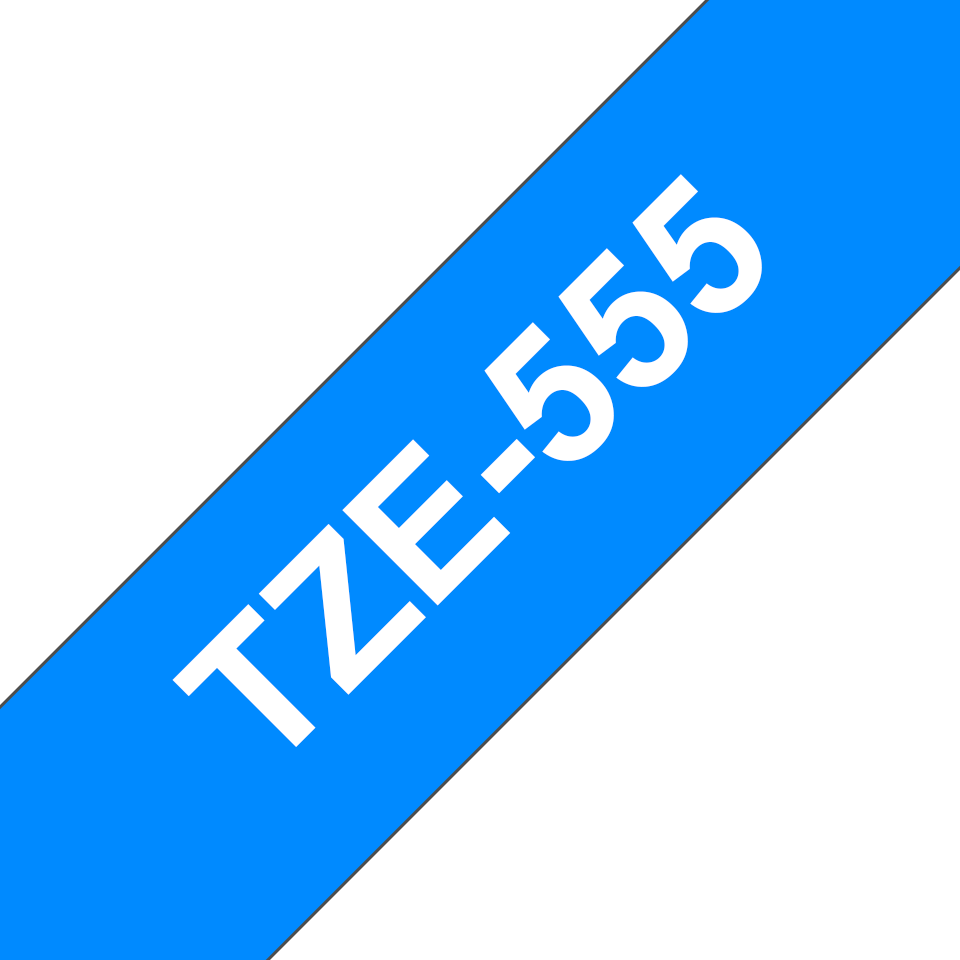 TZE-555 LAMINATED TAPE 24MM 8M WHITE ON BLUE