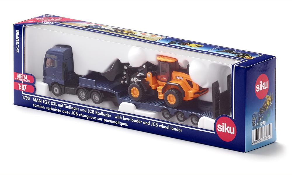 SUPER MAN LKW mit Tieflader und JCB Radlader, Modellfahrzeug