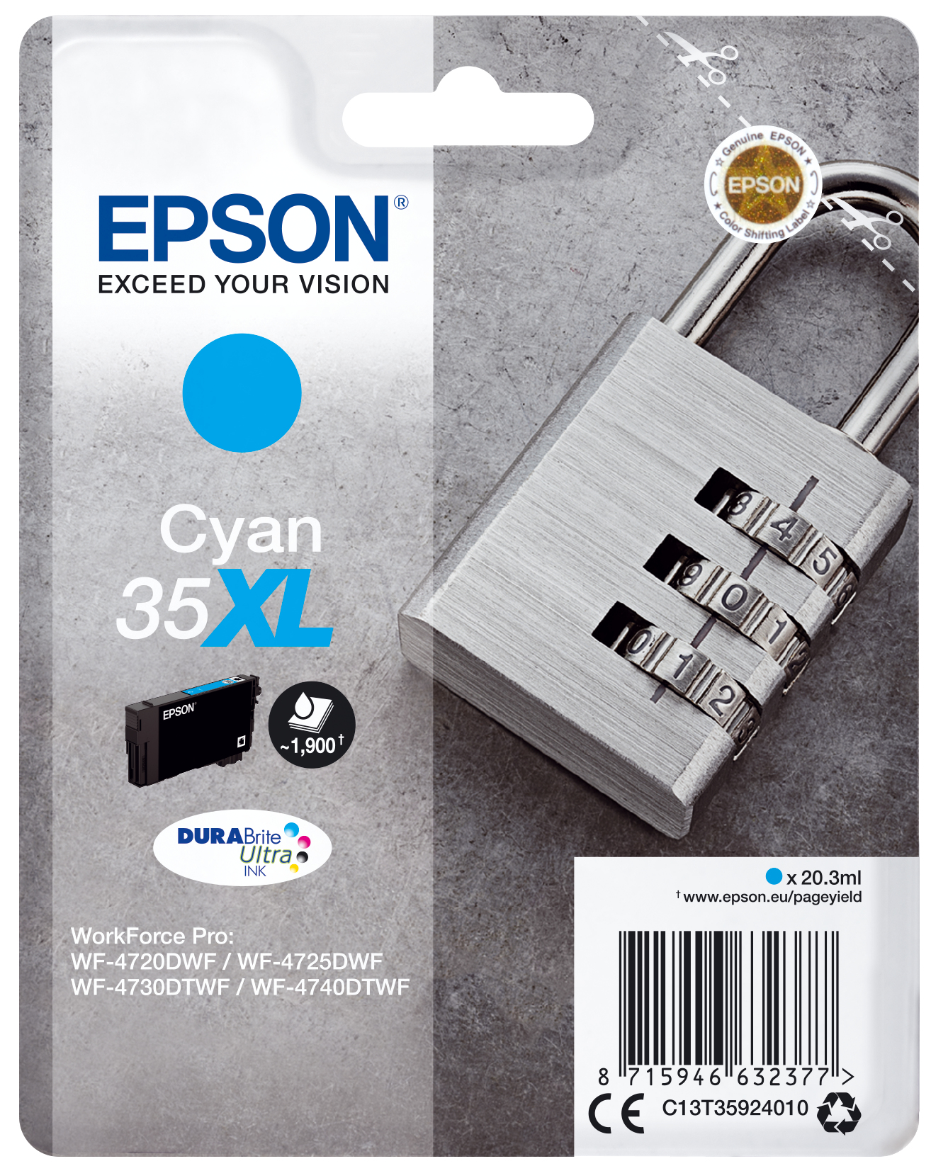 EPSON 35XL / T3592 XL (Vorhängeschloss) cyan Druckerpatrone