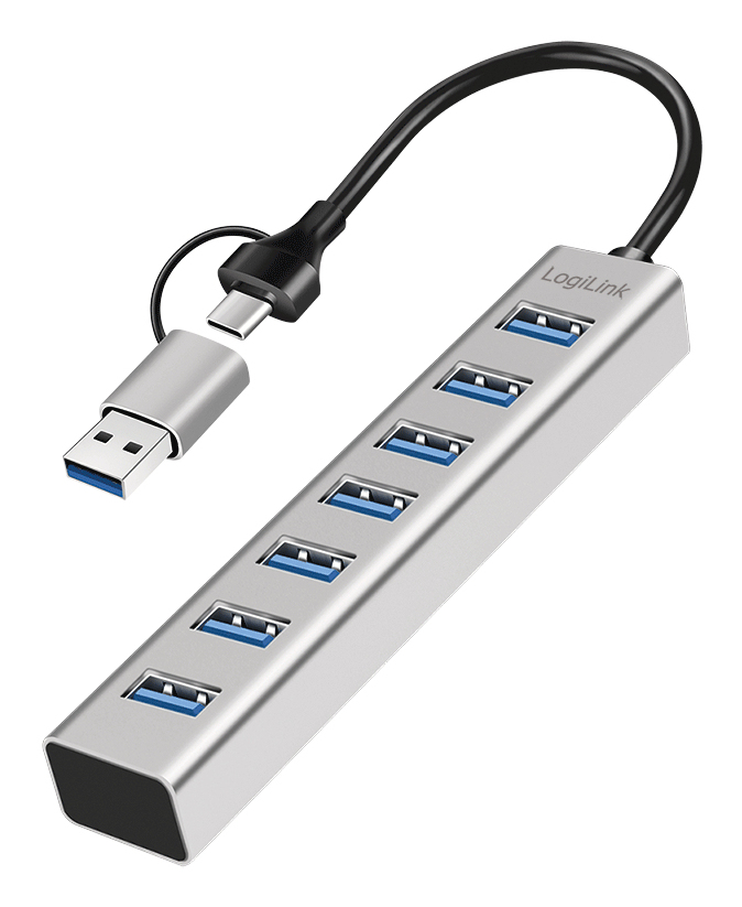 Logilink USB 3.0 HUB, 7-Ports, 7x USB-A, 5 Gbit/s, silber