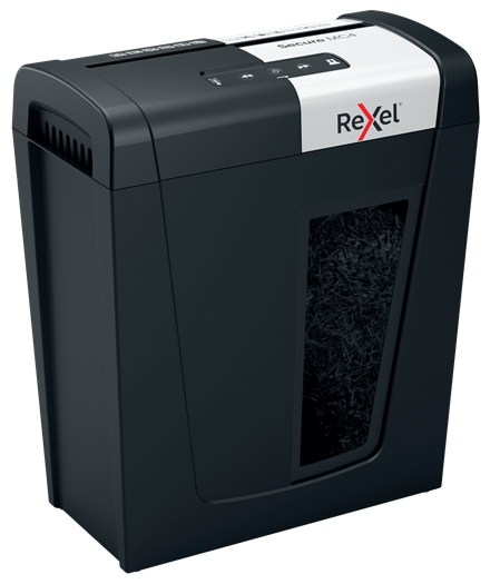 Rexel Secure MC4 Aktenvernichter mit Partikelschnitt P-5, 2 x 15 mm, bis 4 Blatt, schwarz