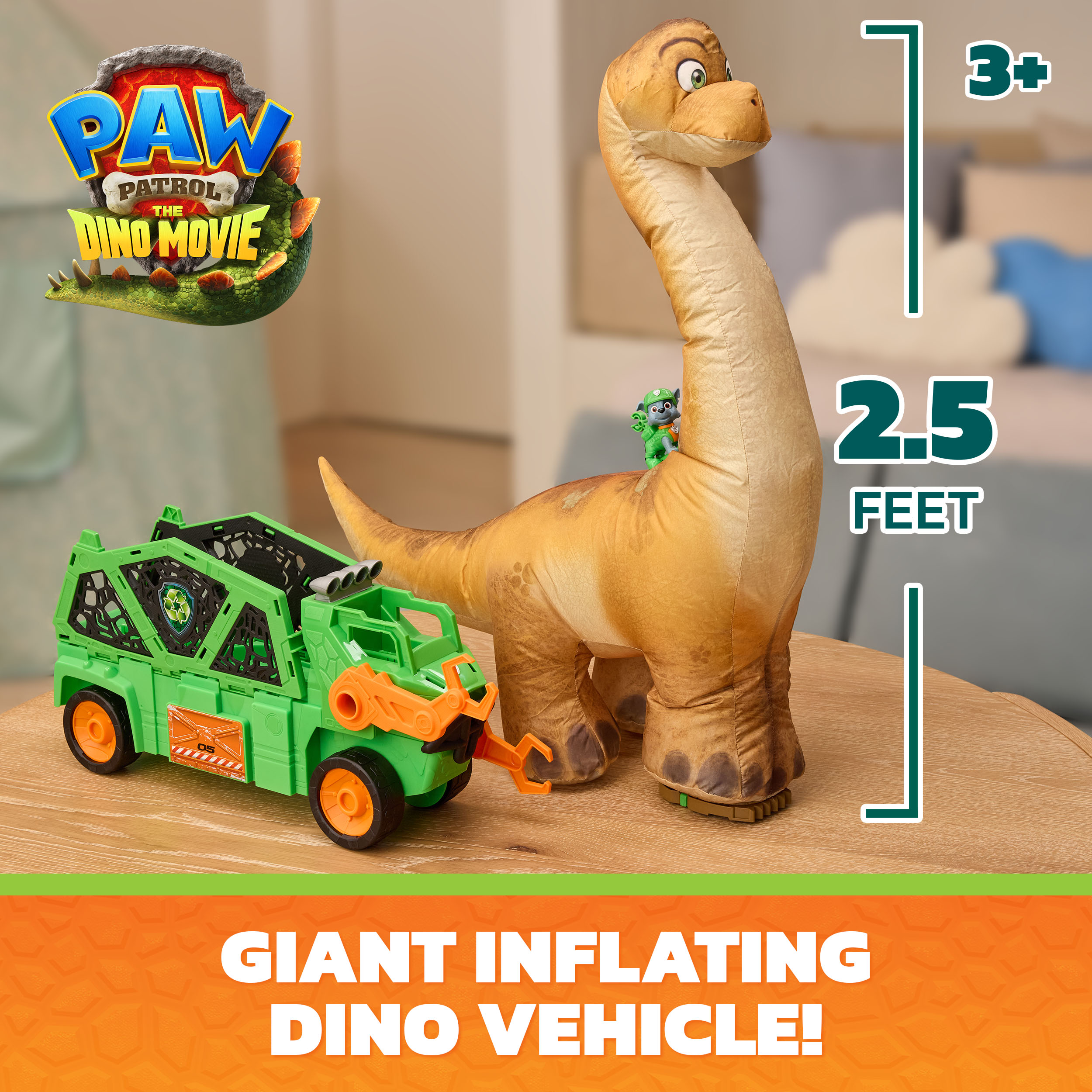 Paw Patrol: Der Dino Film - Rockys Megasaurus Transport-Fahrzeug, Spielfahrzeug