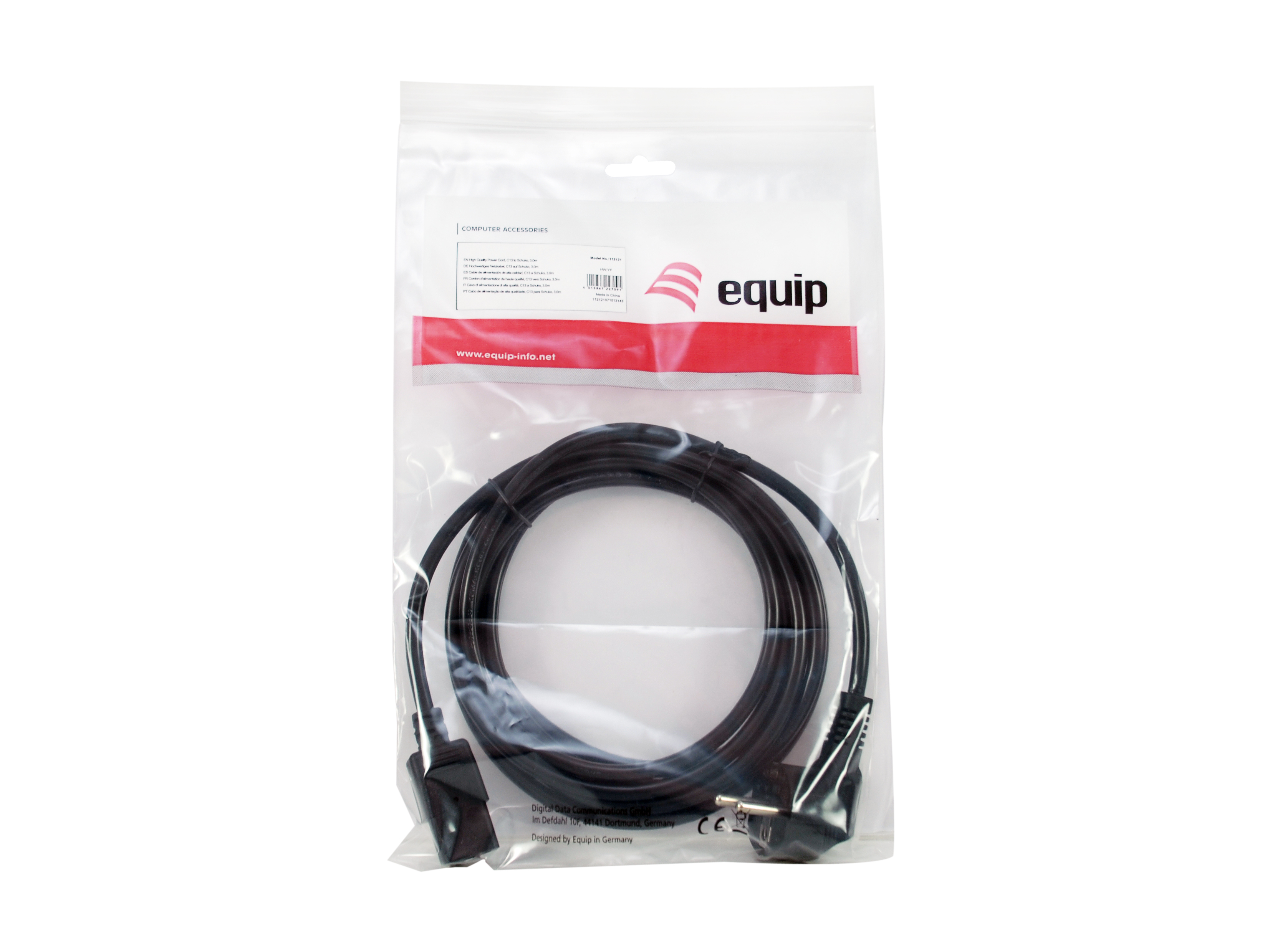 Equip Stromkabel CEE 7/7 90°->C13 St/Bu schwarz 3.00m PVC Polybeutel