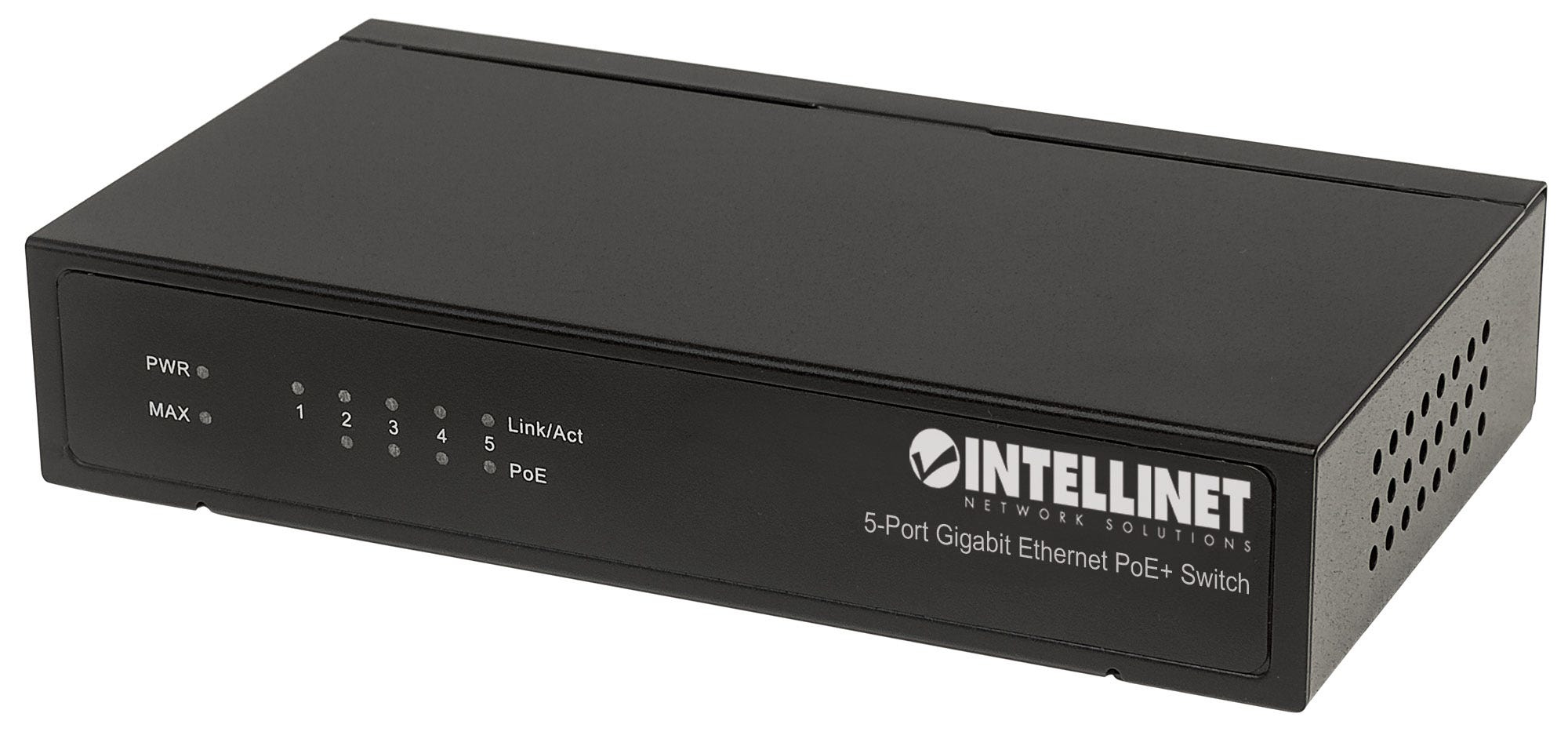 INTELLINET 5-Port Gigabit Ethernet PoE+ Switch 4 x PSE PoE-Ports IEEE 802.3at/af Power-over-Ethernet (PoE+/PoE) 60 W Desktop schwarz