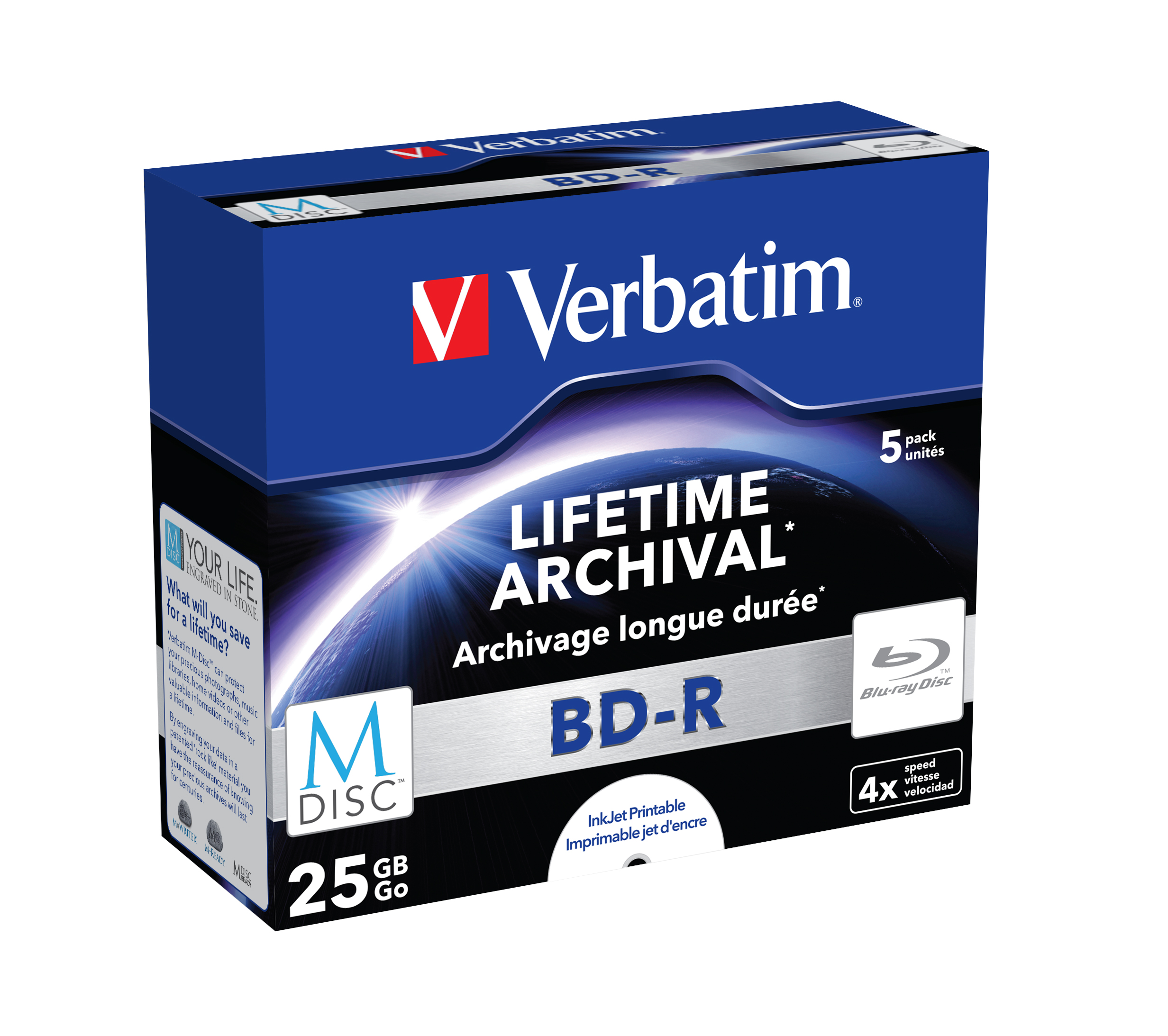 M-DISC Verbatim BD-R 25GB 4x Inkjet Printable Jewel Case