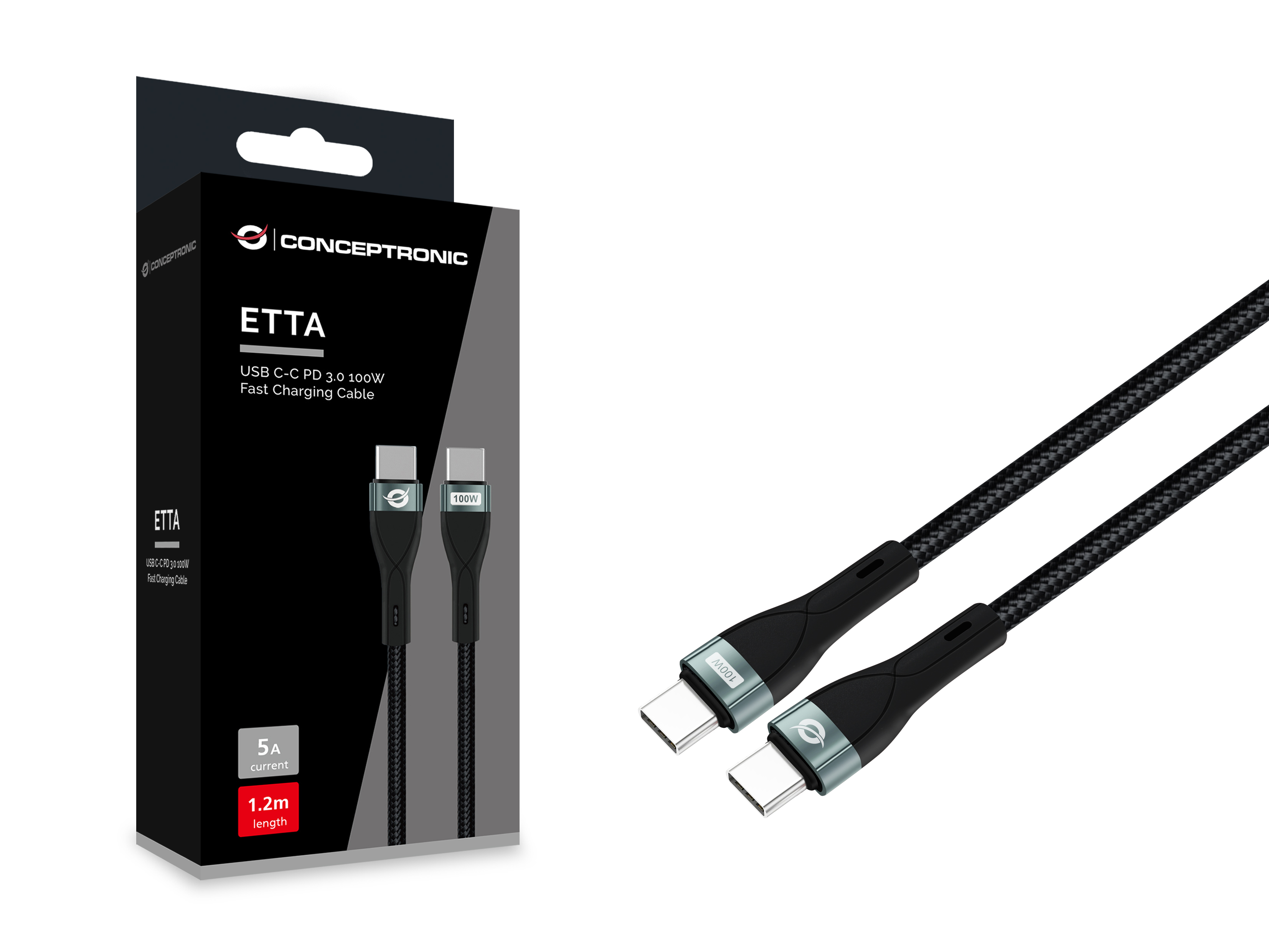 CONCEPTRONIC Kabel USB-C2.0->C 100W/QC 480Mbs 1.20m sw