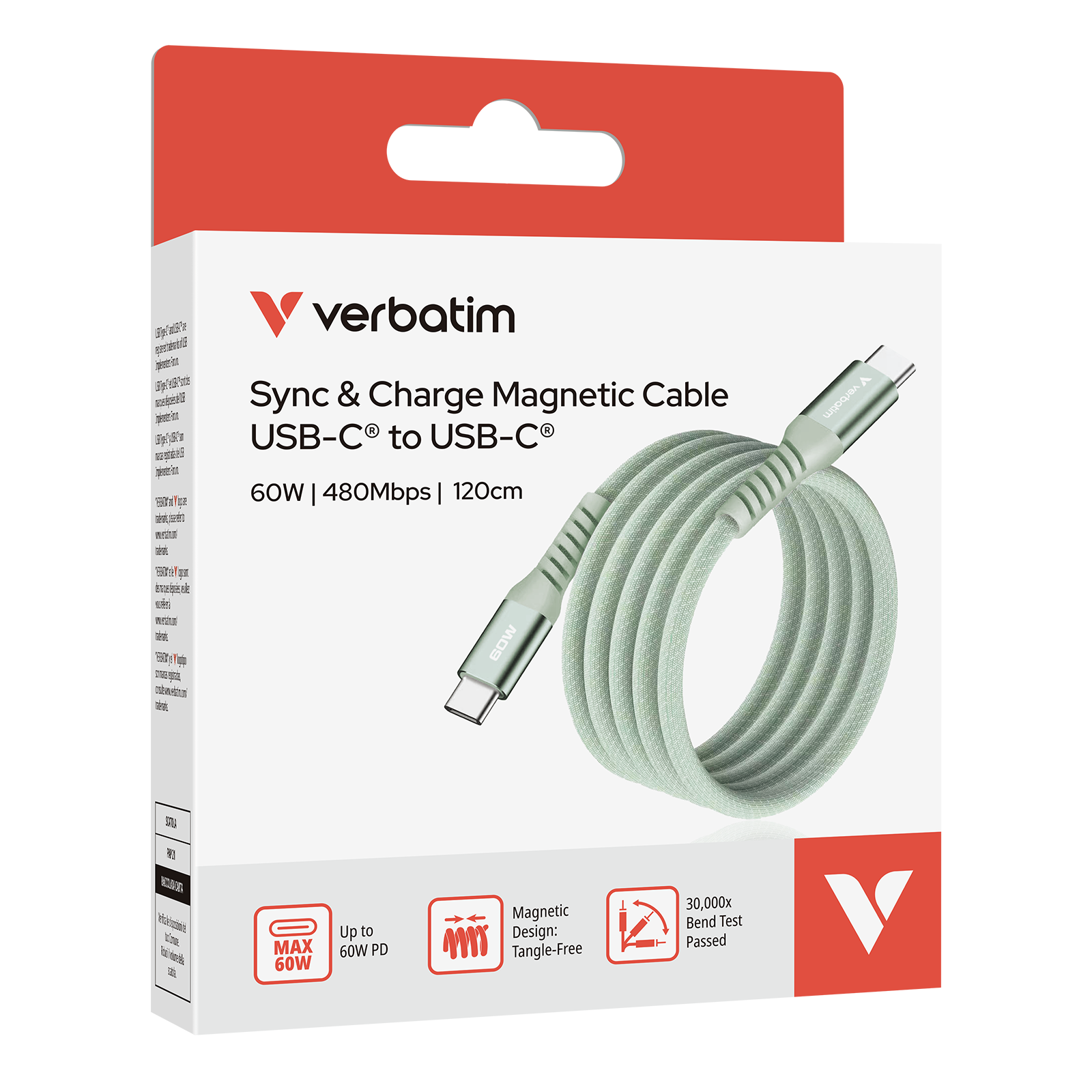 Verbatim Sync&Charge 60W 120cm USB-C/USB-C Magnetic grün 31864