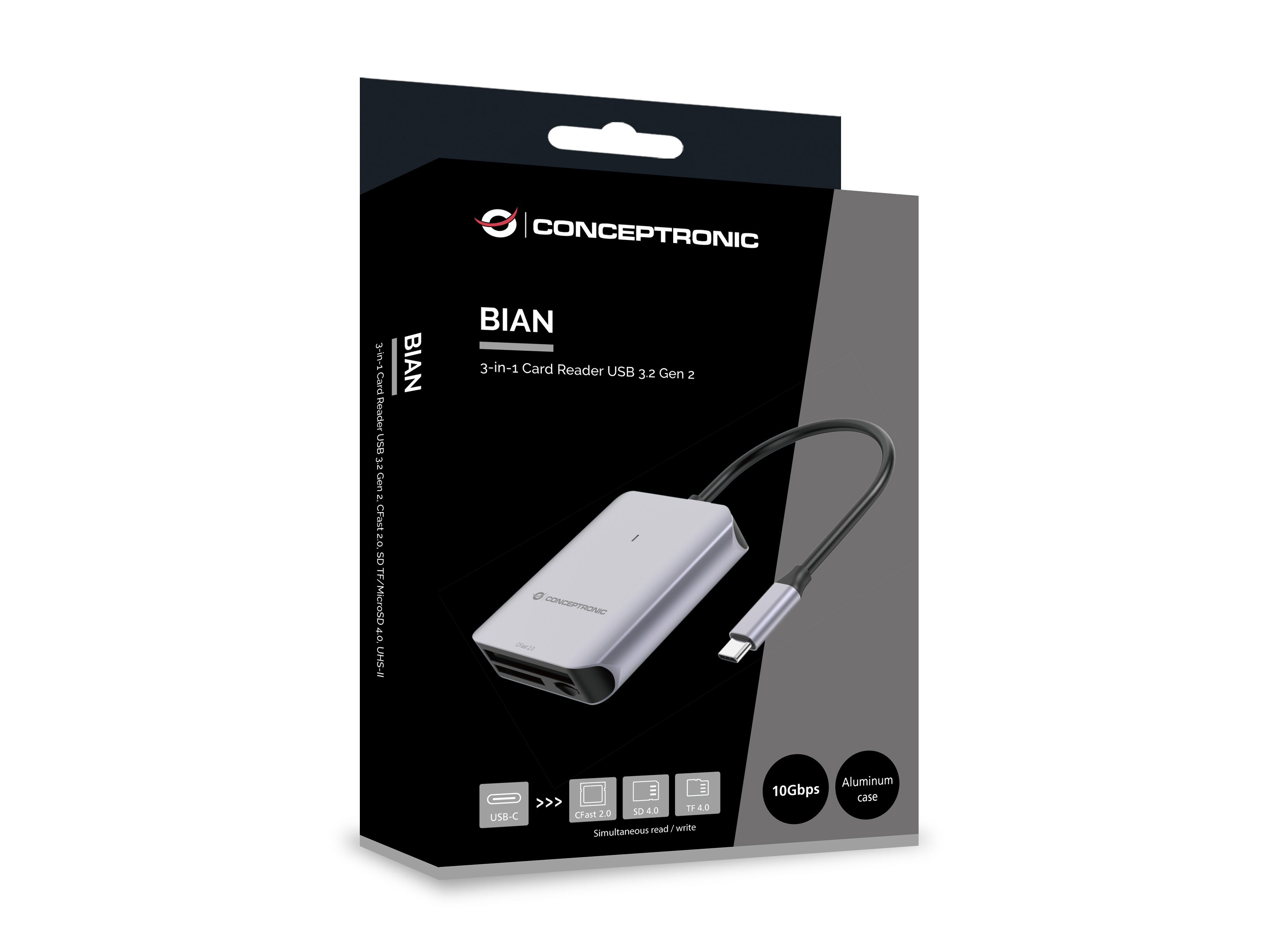 CONCEPTRONIC Kartenleser USB-C3.2->SD/TF4.0/CFast2.0 schwarz