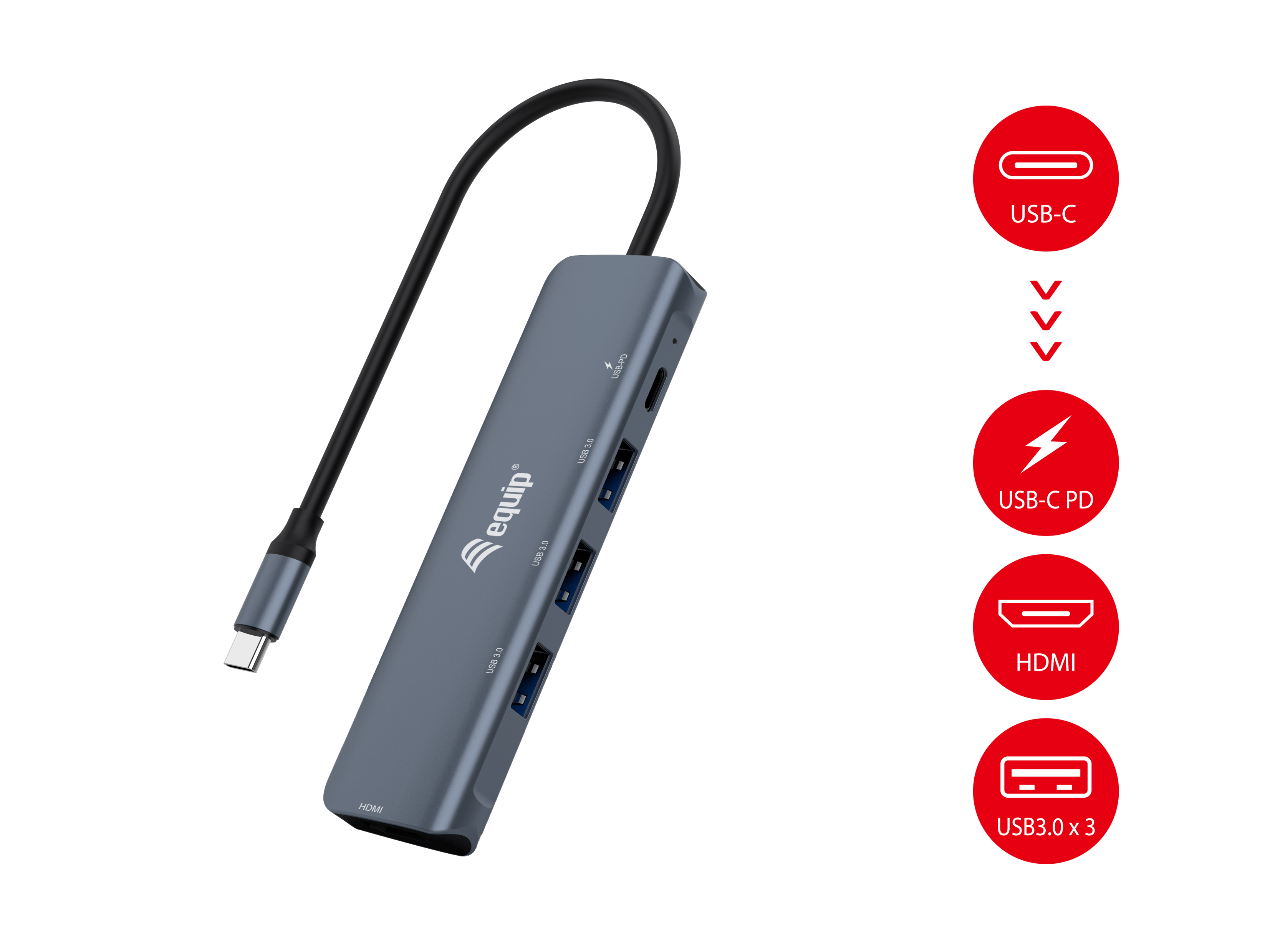 Equip Dock 5-1 USB-C->HDMI,3xUSB-A,100W USB-C 0.25m