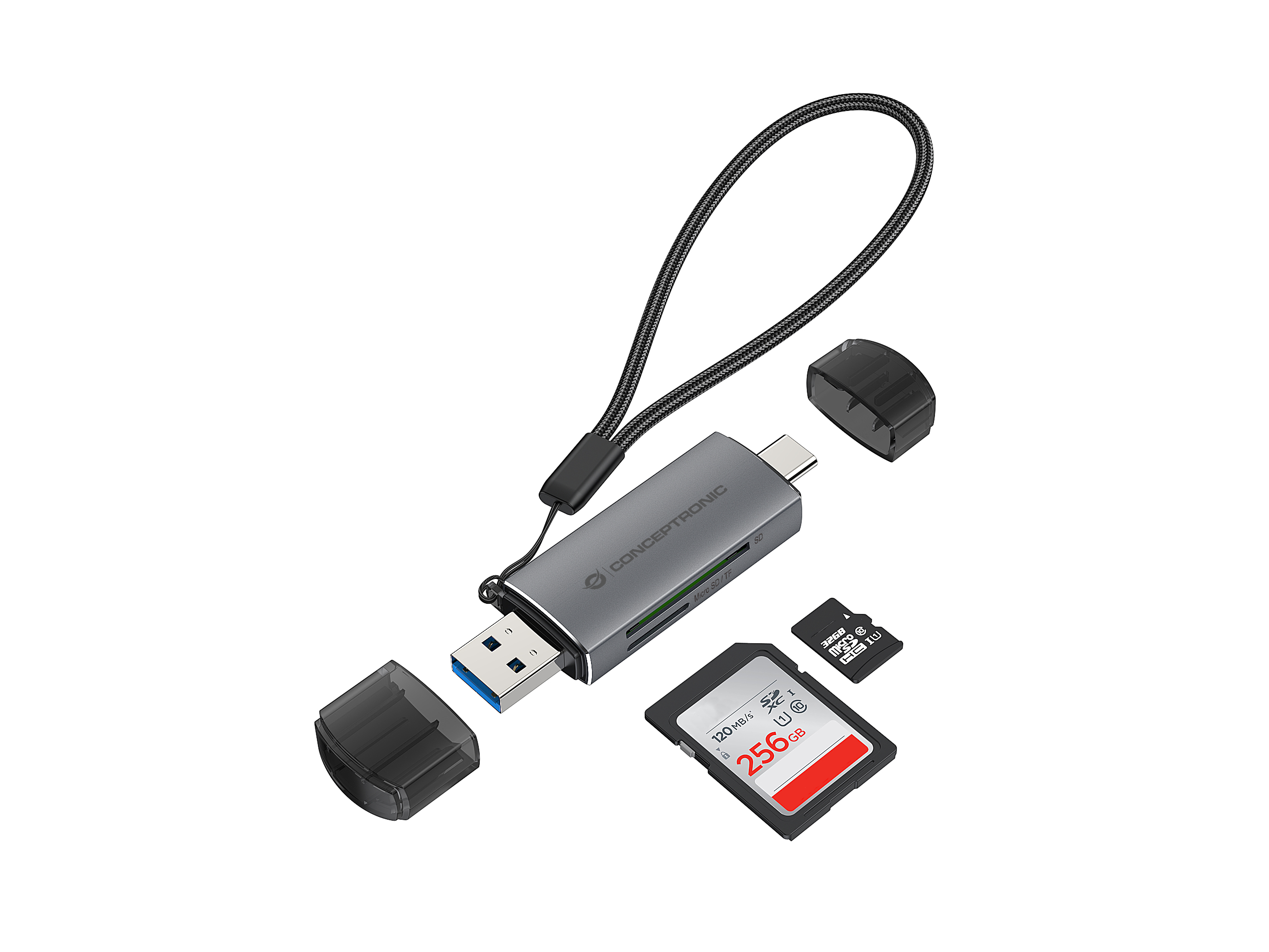CONCEPTRONIC Kartenleser USB-A/-C3.2->TF/Micro-SD3.0 schwarz