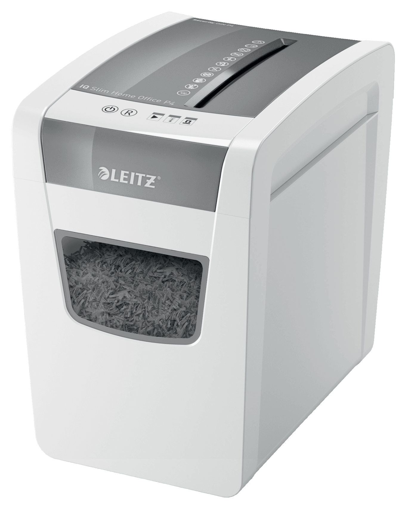 LEITZ IQ Home Office Slim Aktenvernichter mit Partikelschnitt P-4, 4 x 28 mm, bis 10 Blatt, weiß