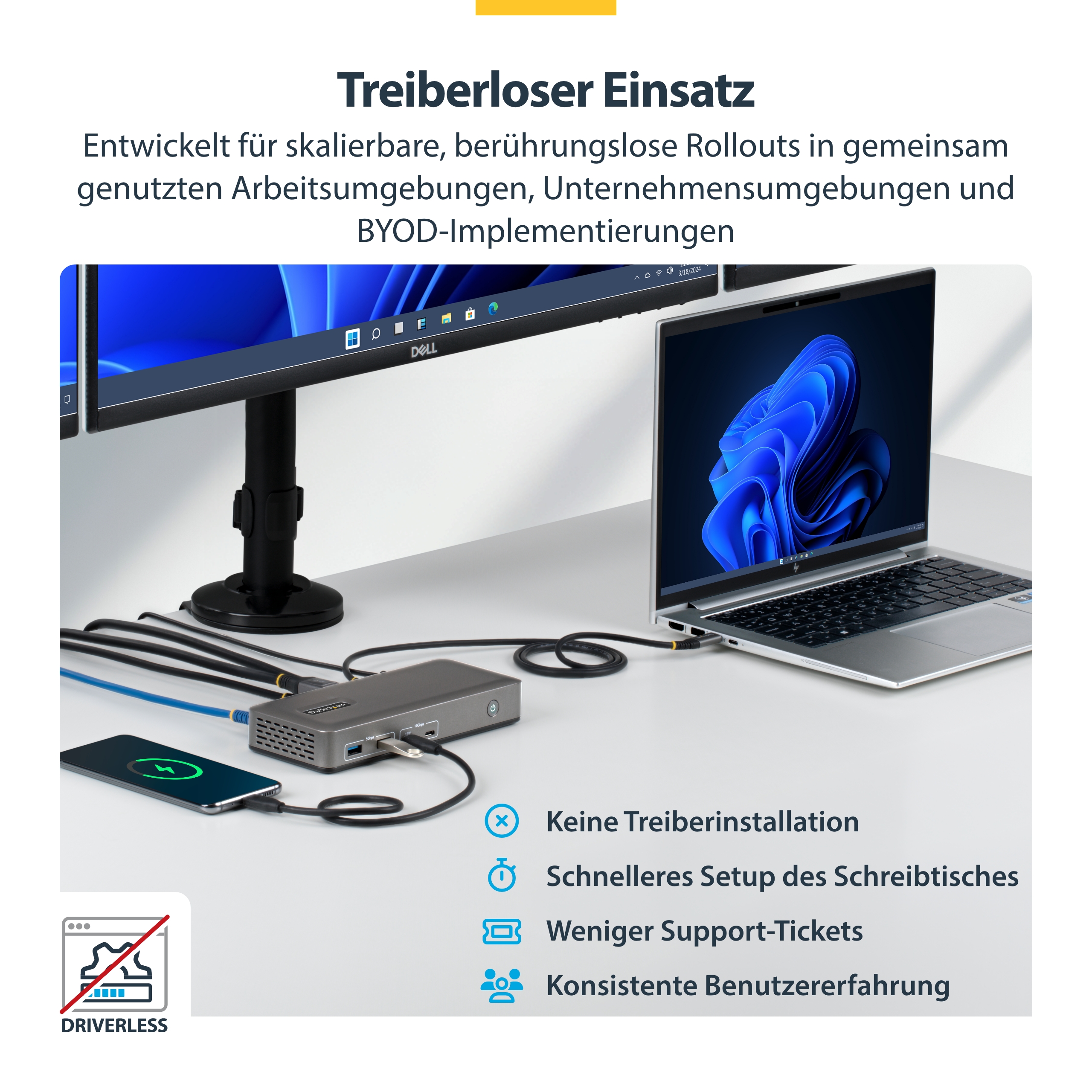 STARTECH.COM USB-C Dockingstation Dreifach 4K 60Hz MST Dock DisplayPort und HDMI 100W Power Delivery Laptop-Ladung 1GbE treiberlos W