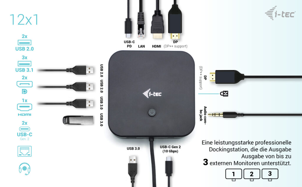 I-TEC USB-C HDMI Dual DP Docking Station with Power Delivery 100 W