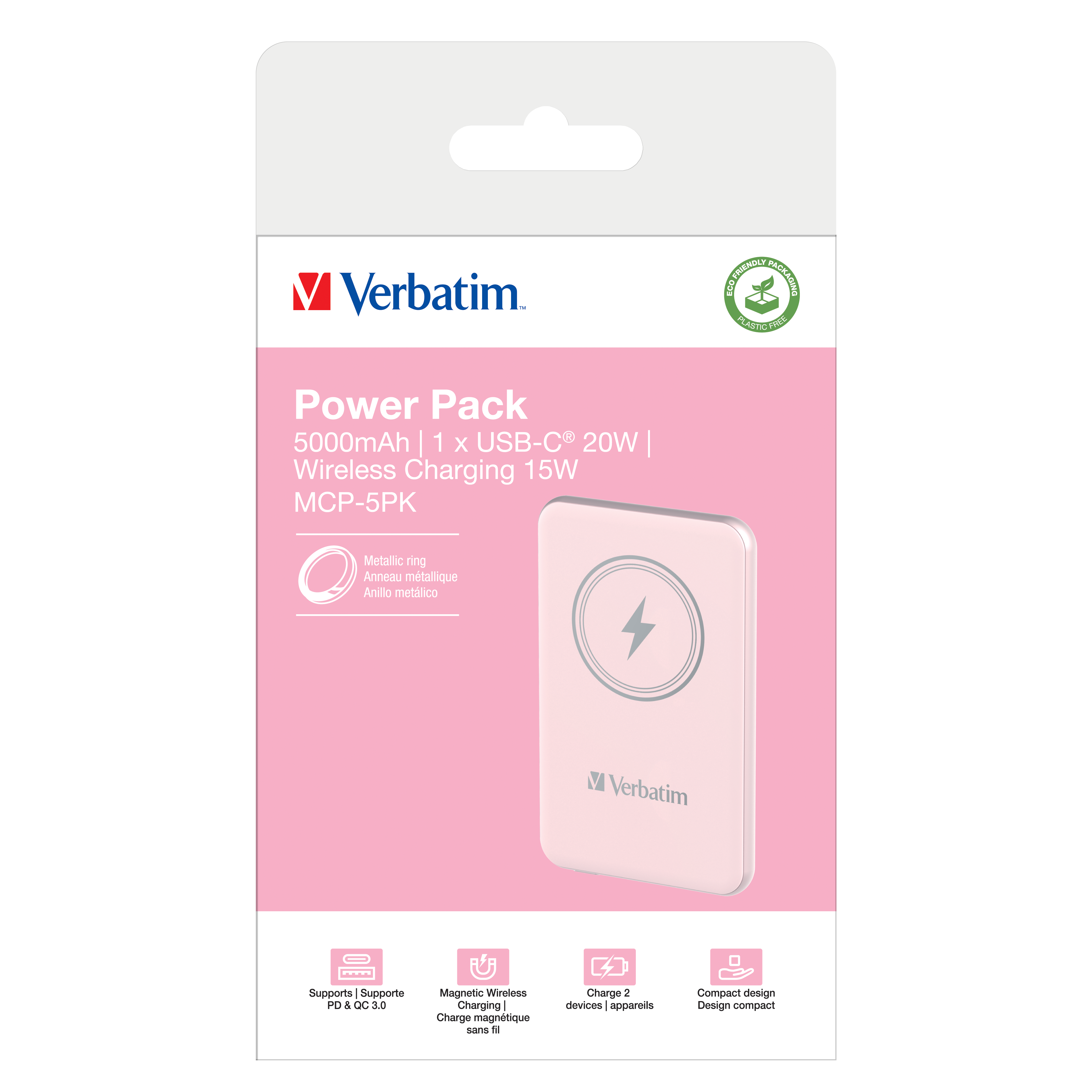 Verbatim Charge´n´Go Magnetic Wireless Power Bank 5000 Pink