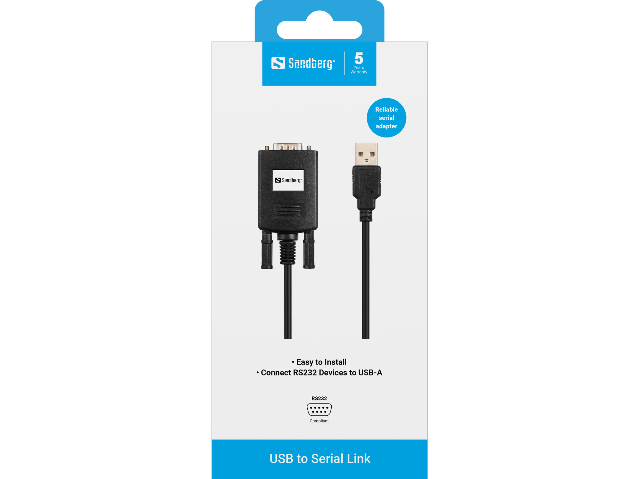 SANDBERG USB to Serial Link 9-pin USB 2.0 Konverter fuer Serial COM 9-pin Geraete Mobil RS232