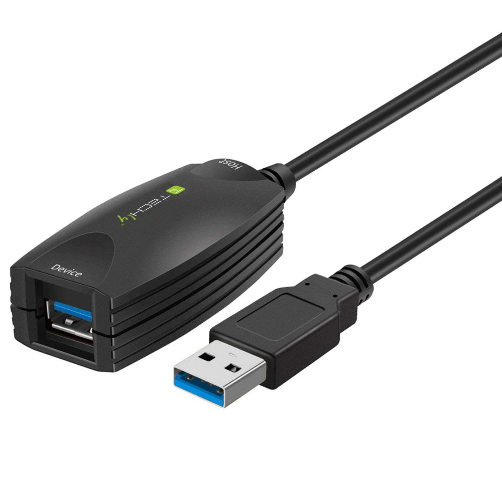 TECHLY USB 3.0 aktive Verlaengerung 5 Meter schwarz erweitert und verstaerkt das Signal
