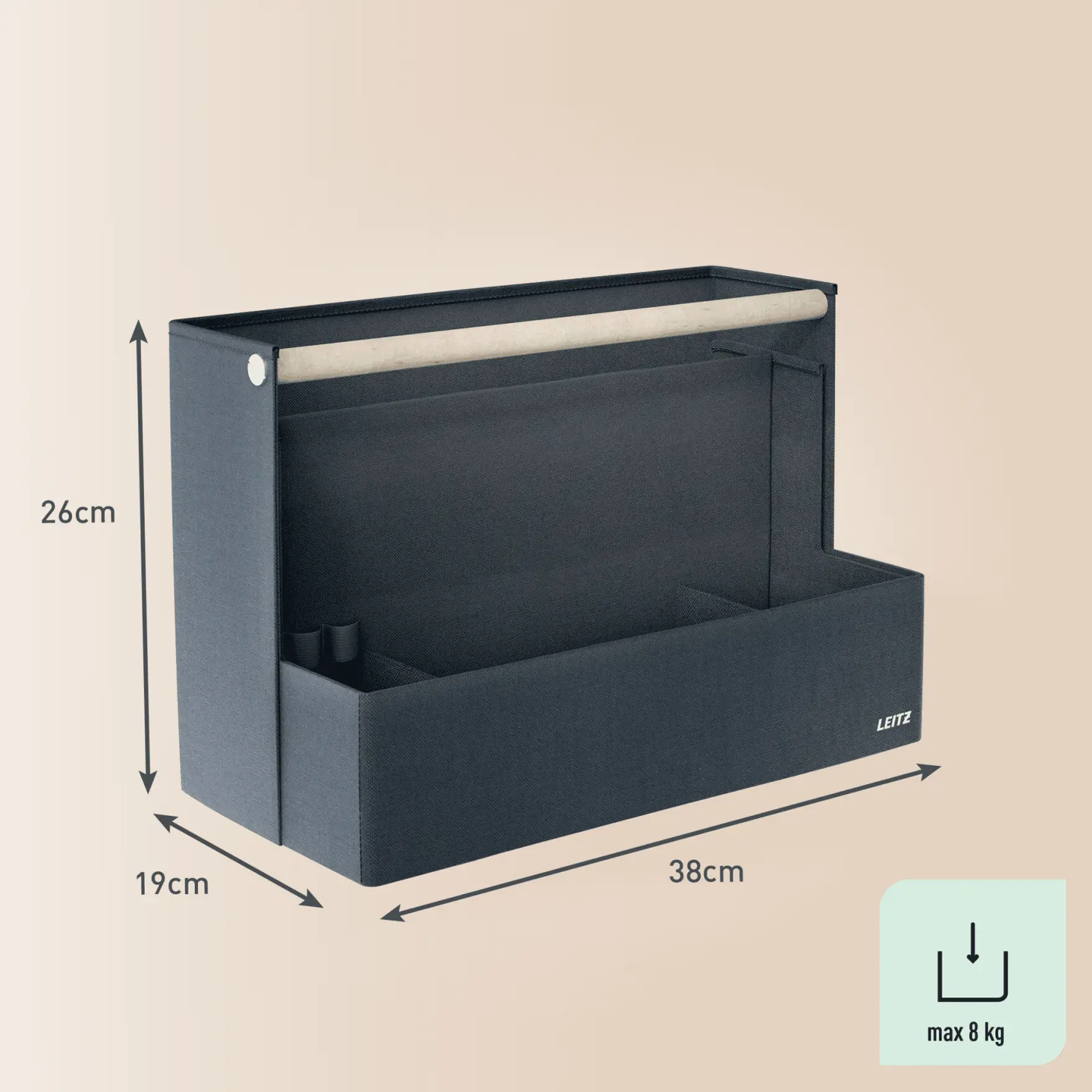 LEITZ Schreibtisch-Organizer dunkelgrau Stoff, Pappe 4 Fächer 38,0 x 19,0 x 26,0 cm