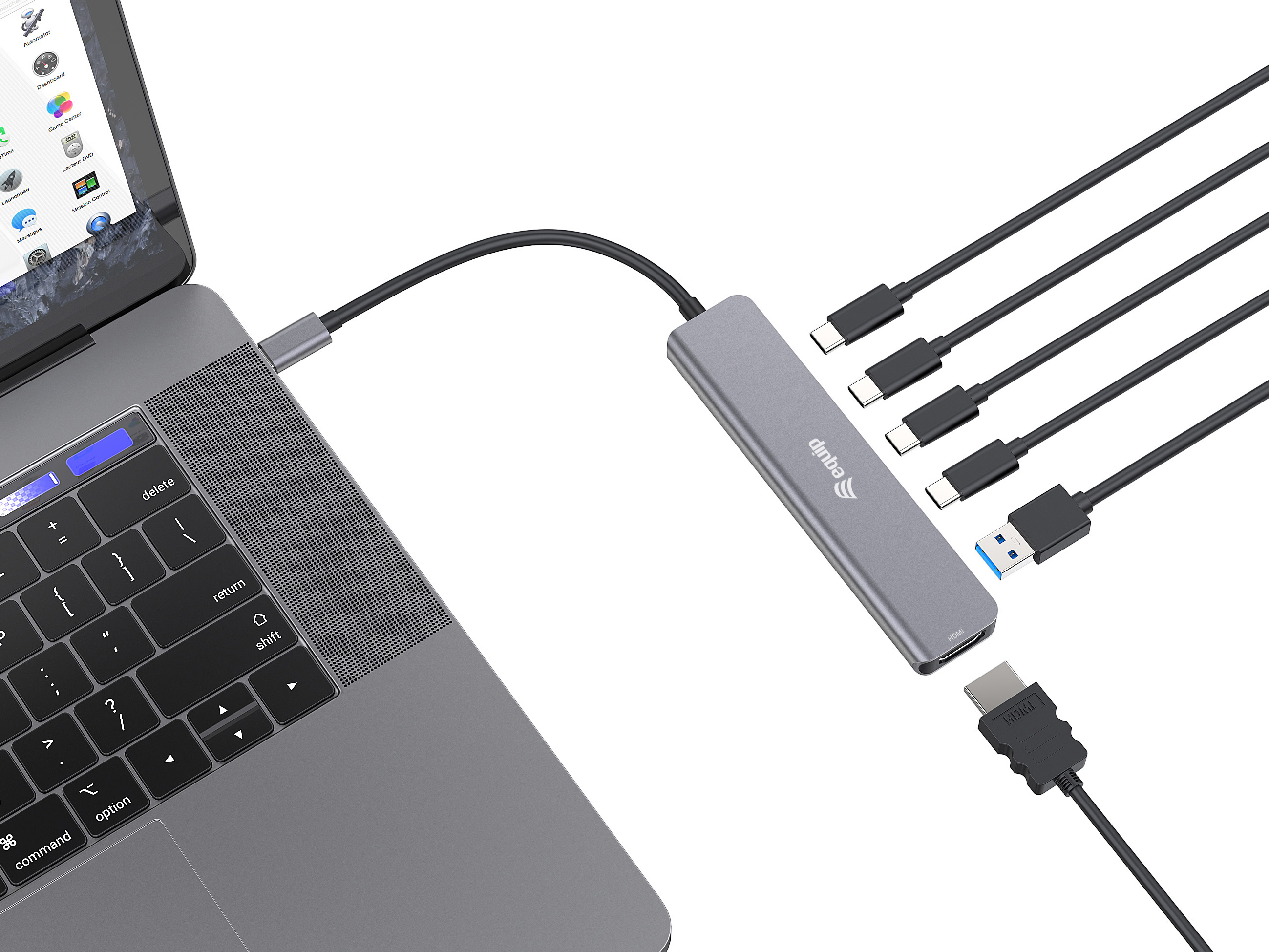 Equip Adapter USB-C->HDMI/3xUSB-C/USB-A 4K/ 60Hz 0.25m Alu.