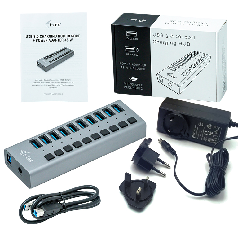 I-TEC USB 3.0 Charging HUB 10port port mit externem Netzadapter 48W 10x USB Ladeport fuer Tablets Notebooks Ultrabooks PC